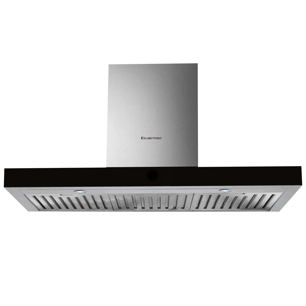 Kleenmaid 90cm wide Black Glass & Stainless Steel Wall Mounted Canopy Rangehood - RHSCK92