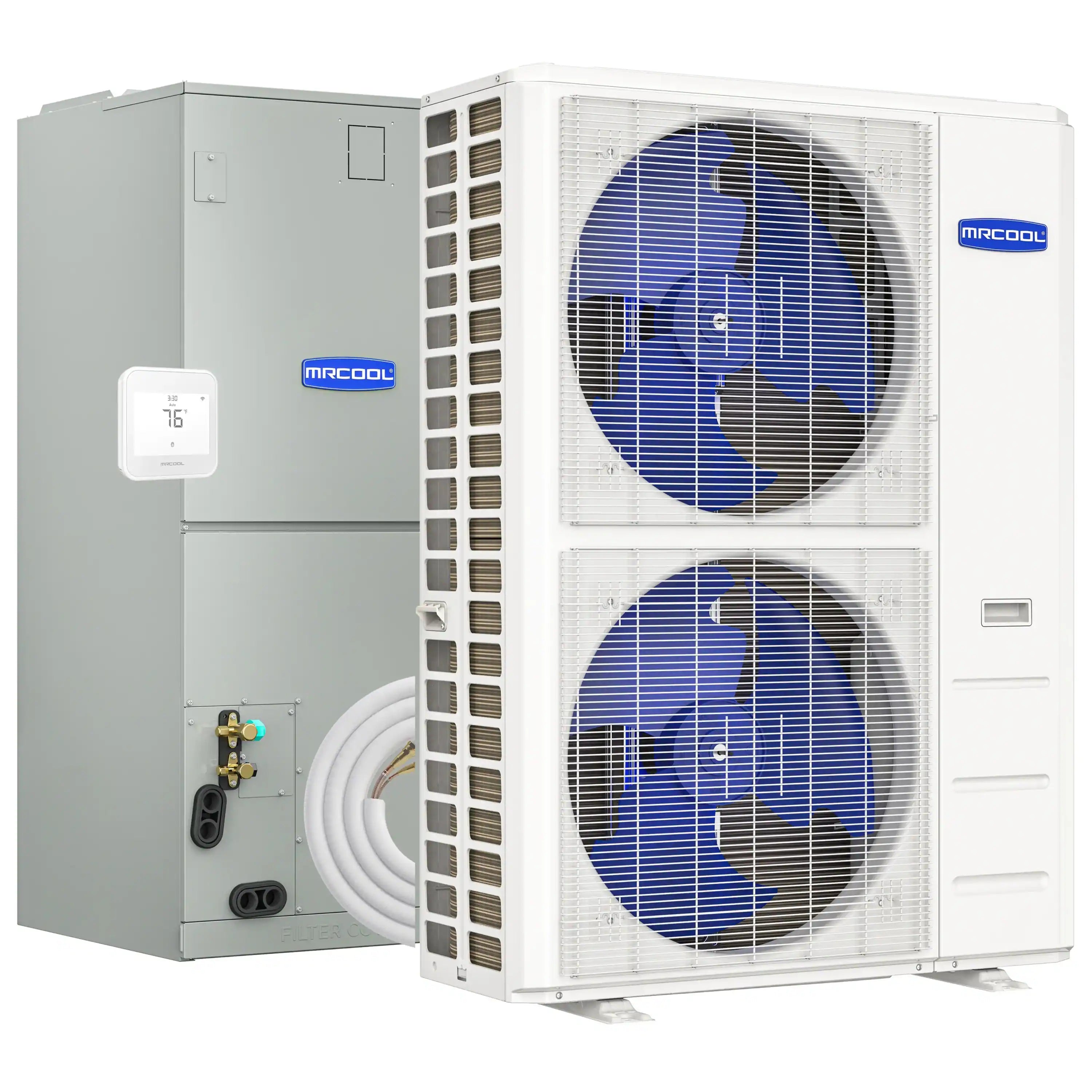 MRCOOL Hyper Heat 2nd Gen 60K BTU, 5 Ton, 16 SEER2 Heat Pump Condenser and Ducted Air Handler with 35 Ft. R-454B No-Vac Lineset  - CENTRAL-60-HP-230B35