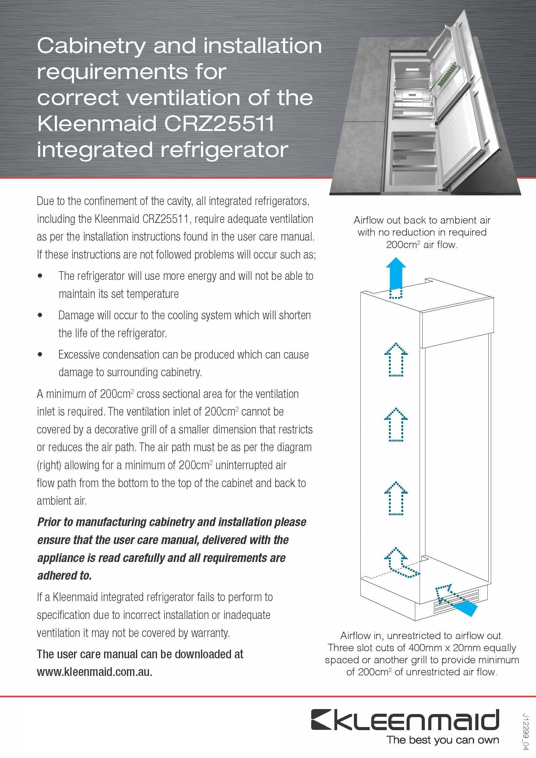 Kleenmaid Integrated Top Mount Refrigerator with Bottom Mount Freezer - CRZ25511