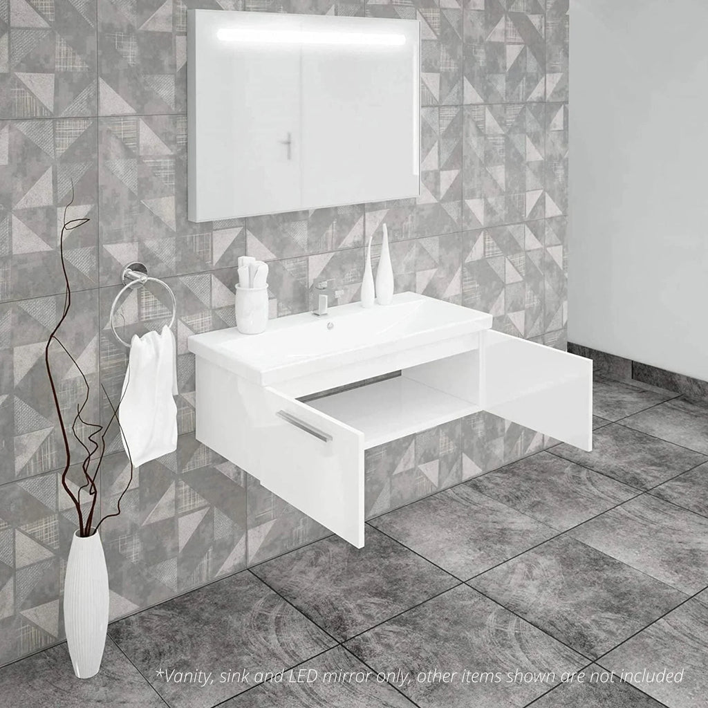 Casa Mare Aspe 40" Glossy White Bathroom Vanity and Ceramic Sink Combo with LED Mirror - Aspe100GW-40