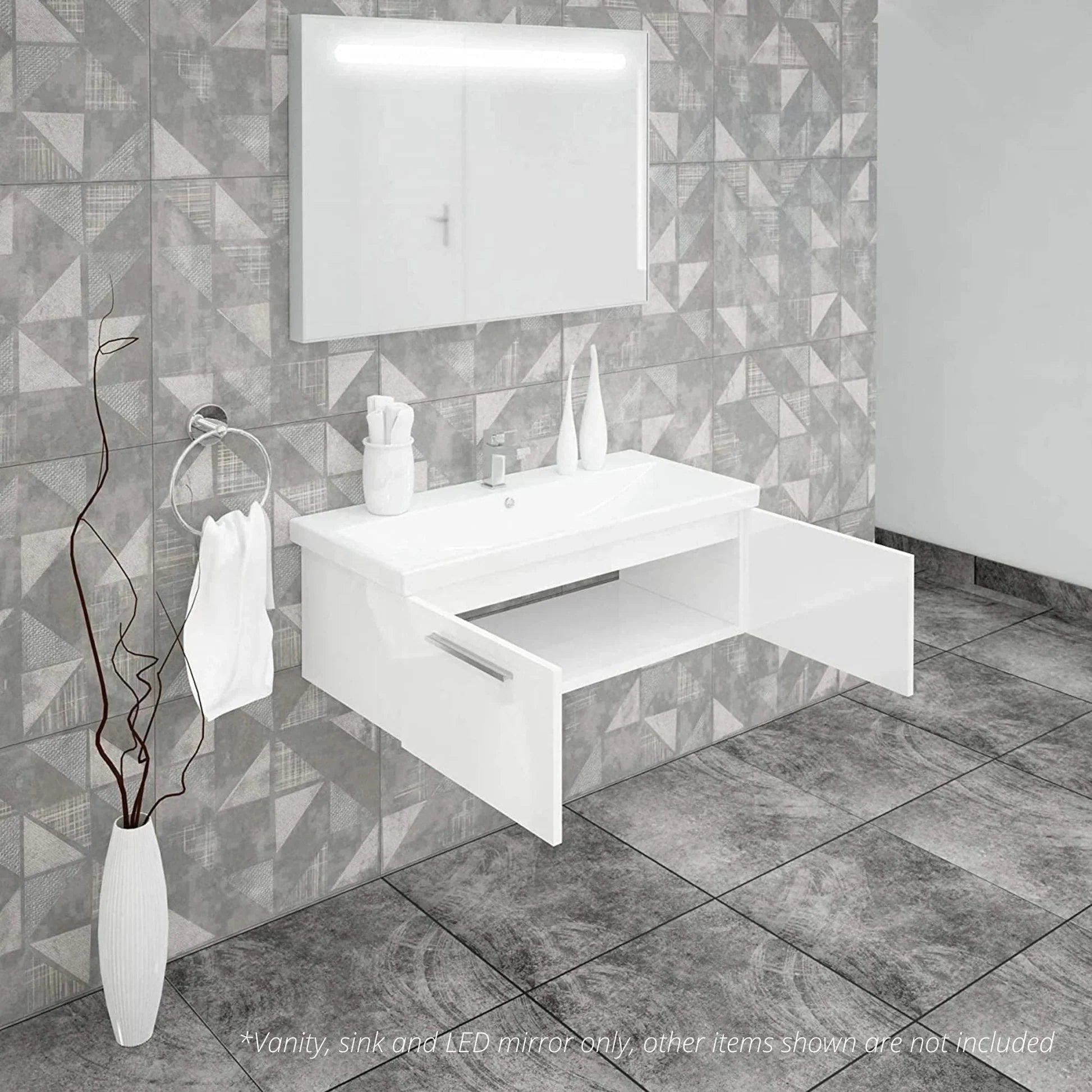 Casa Mare Aspe 40" Glossy White Bathroom Vanity and Ceramic Sink Combo with LED Mirror - Aspe100GW-40