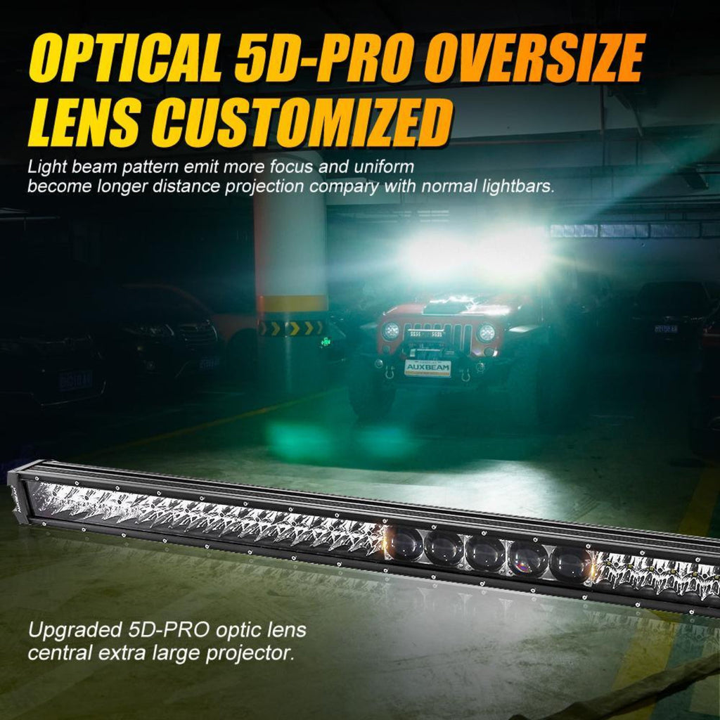 Auxbeam 7" LED Halo Headlights + 4" Inch LED Fog Lights with DRL + 5D-PRO 52" Straight LED Light Bar + Windshield Mounting Brackets + 18W Spot Beam Pod Lights Set for for Jeep Wrangler JK - GP00007760