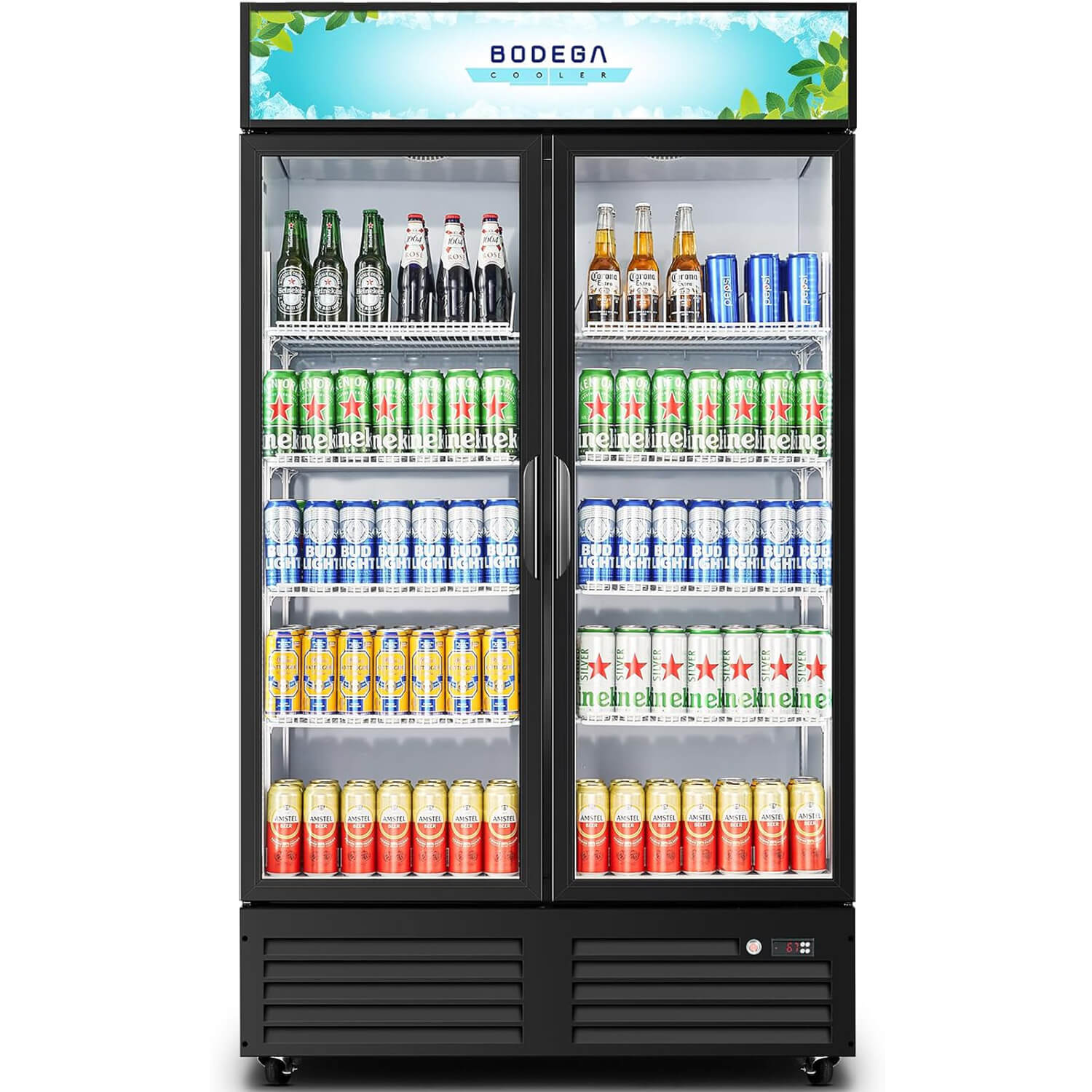 BODEGAcooler Commercial Refrigerator 2 Glass Doors Display Refrigerator Merchandiser 35.4 Cu. Ft