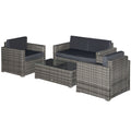 Outsunny 4-Piece Outdoor Wicker Sectional Set with Cushions & Glass Coffee Table, Black - 841-086V01MX