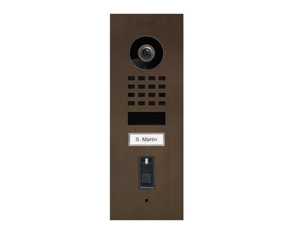 DoorBird D1101FV Fingerprint 50 Flush-Mount IP Video Door Station, 1 Call Button in Architectural Bronze - 423873513