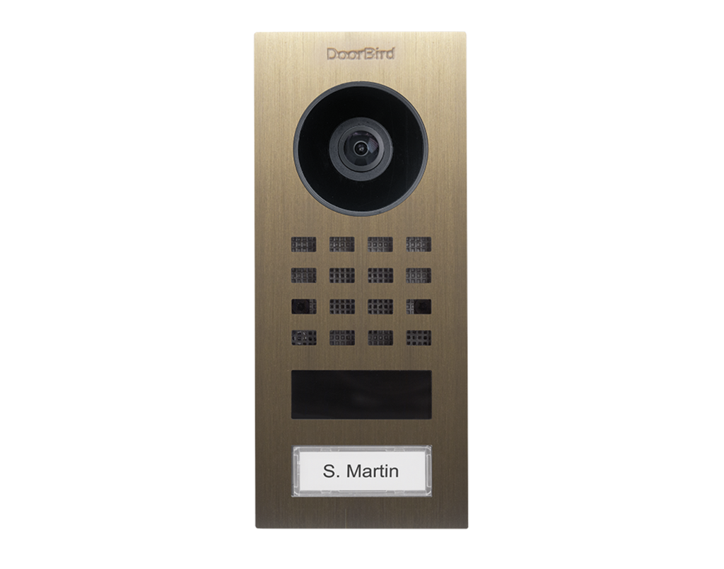 DoorBird D1101V Surface-Mount IP Video Intercom, 1 Call Button in Real Burnished Brass - 423873346