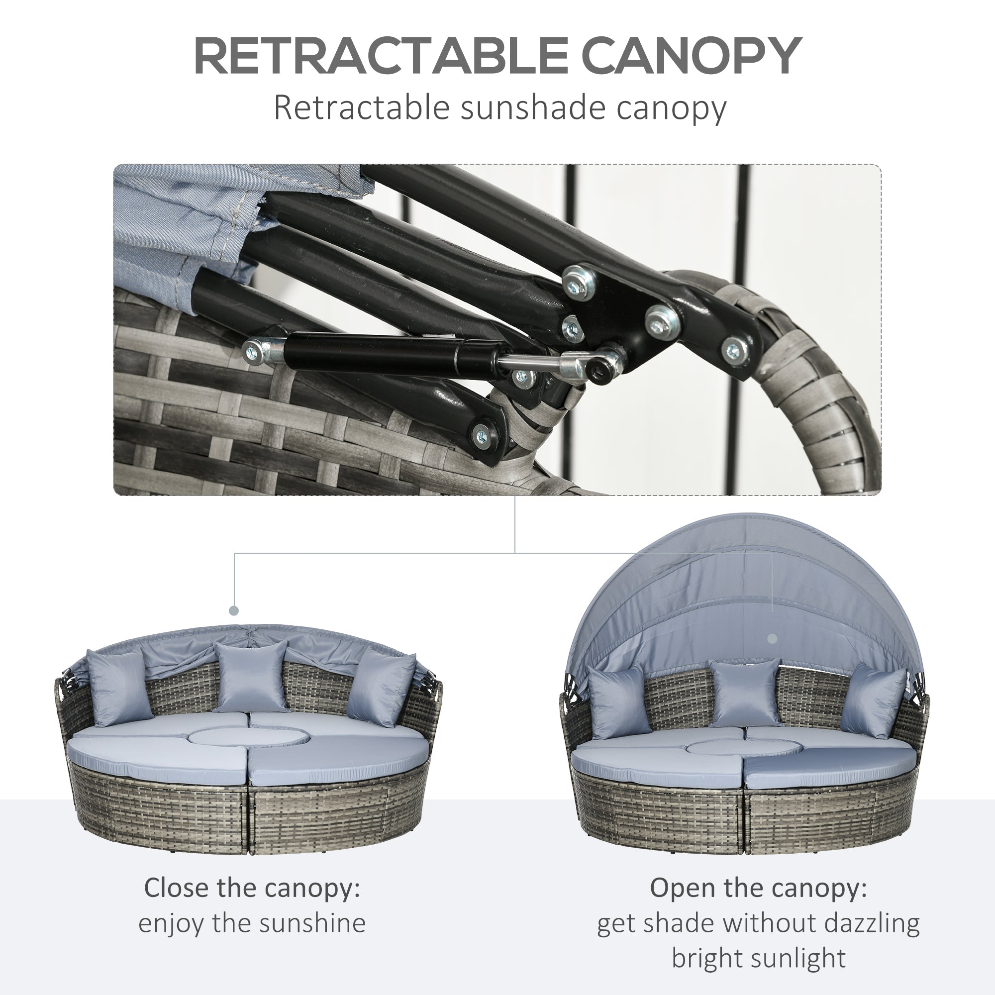 Outsunny Round Outdoor Daybed with Canopy, 4-Piece Sectional Outdoor Sofa, 3 Chairs, Tea Table, Light Gray - 862-047V00GG