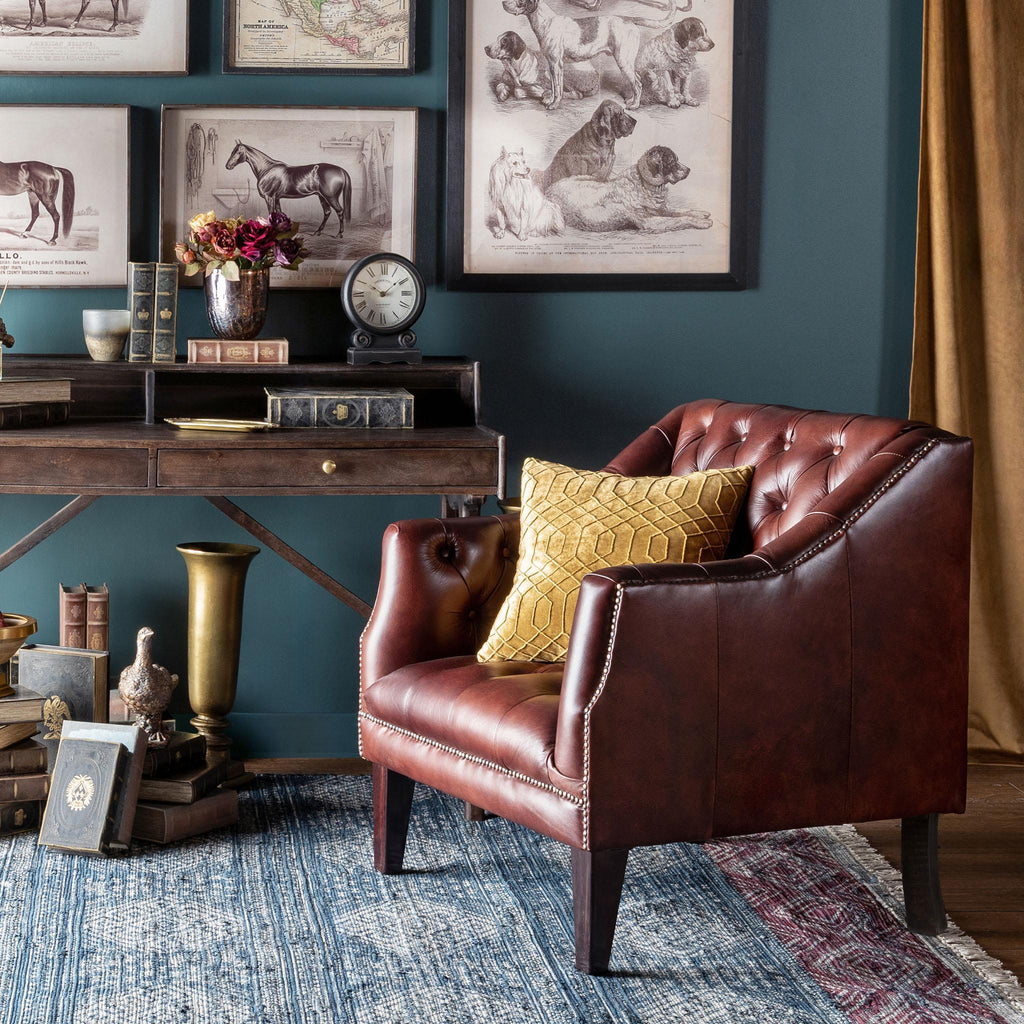 Park Hill Collection Mahogany Leather Library Chair, Cordovan - (EFS36068)