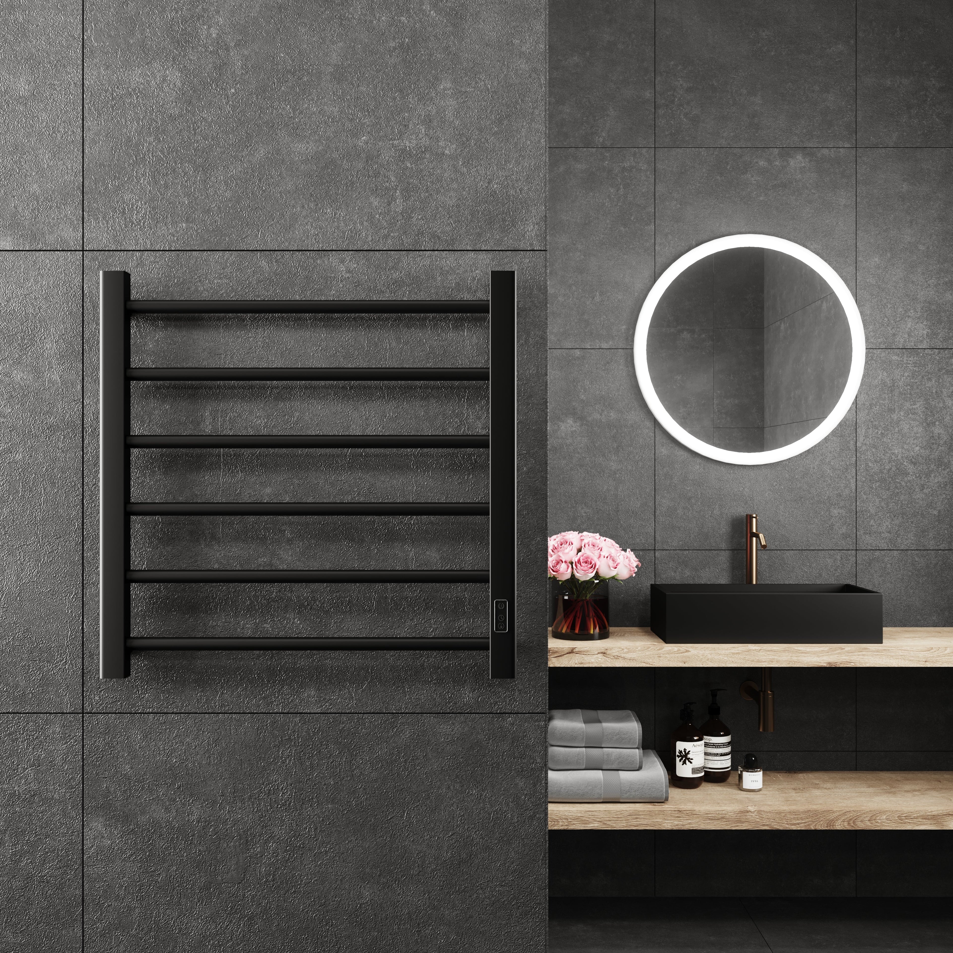 Paris Mirror Leto Wall Mounted Electric Towel Warmer in Black - LETOBLK08