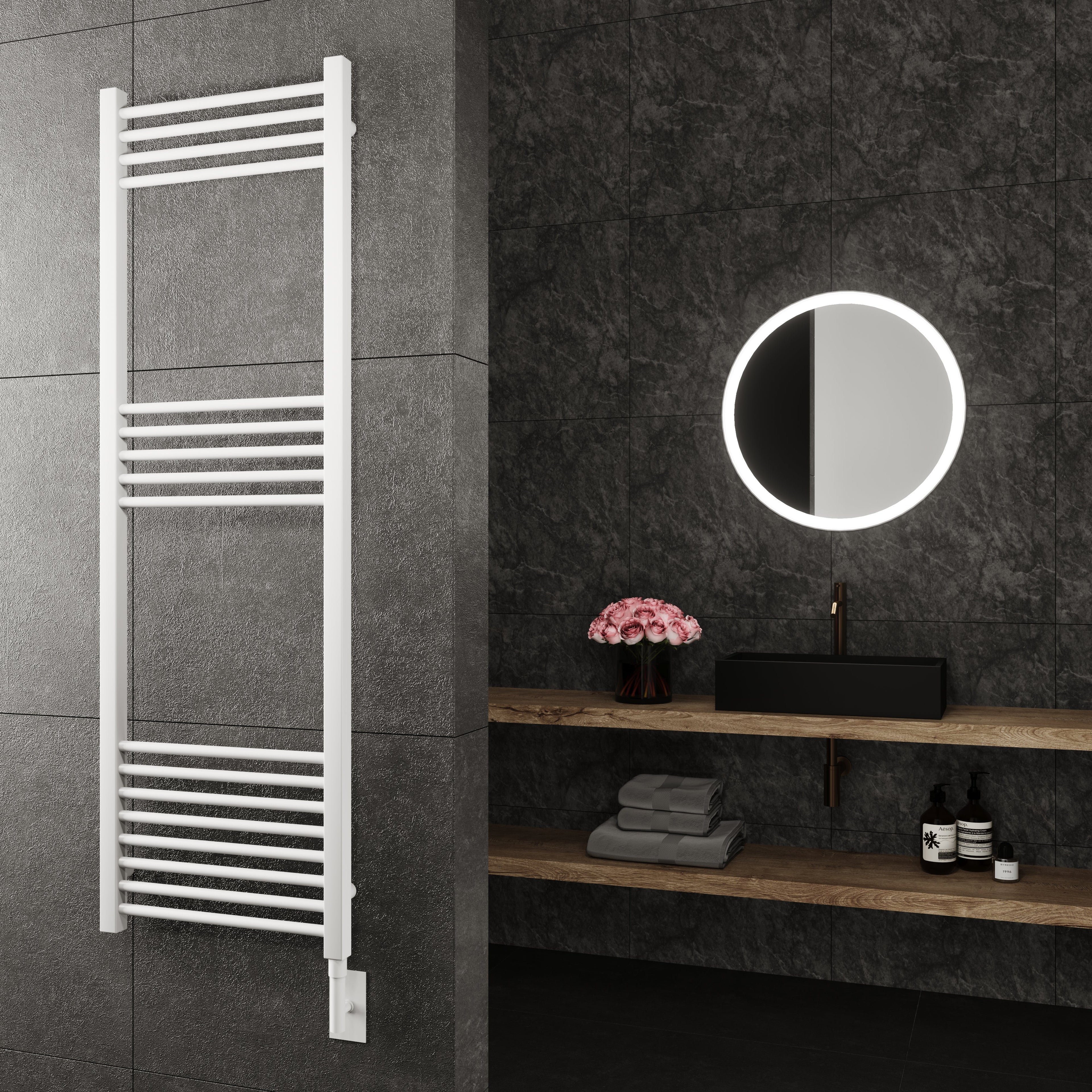 Paris Mirror Eos Wall Mounted Electric Towel Warmer in White - EOSWHTFL17