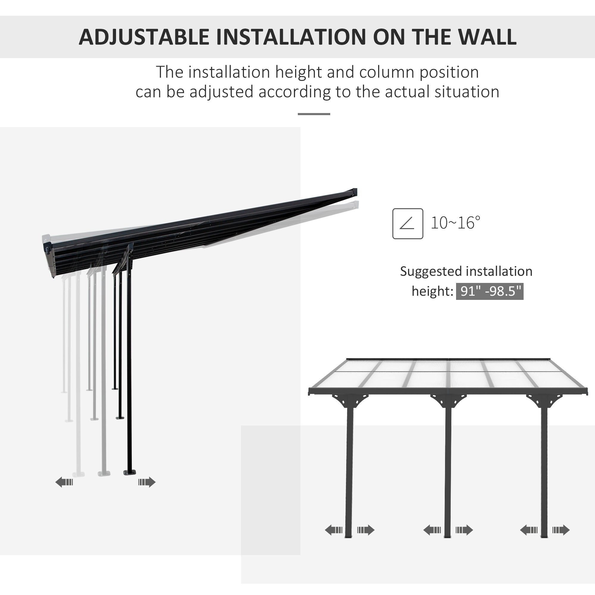 Outsunny 12' x 10' Polycarbonate Pergola, Transparent UV Blocking, Hardtop Gazebo, Aluminum, Gray - 84C-182V01LG