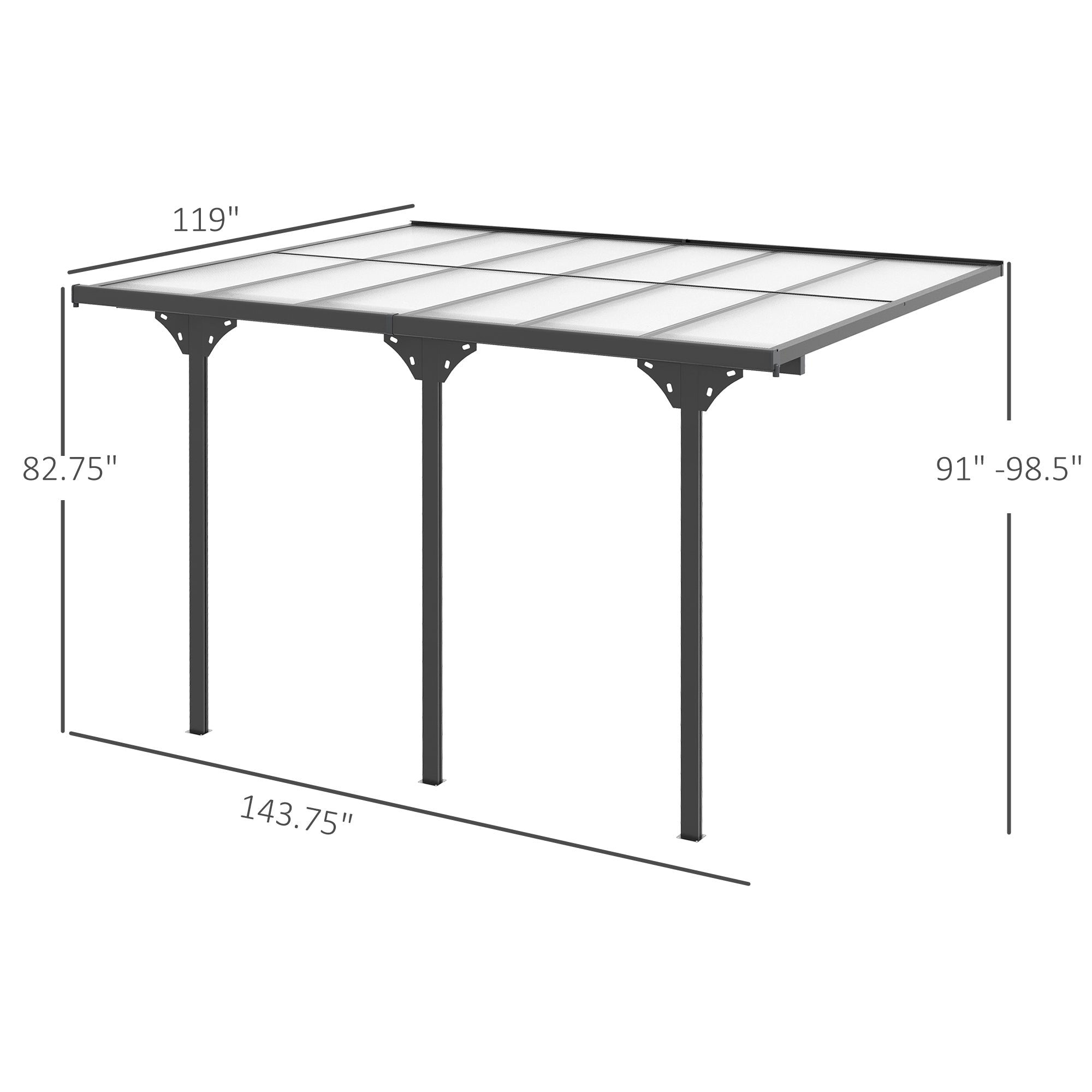 Outsunny 12' x 10' Polycarbonate Pergola, Transparent UV Blocking, Hardtop Gazebo, Aluminum, Gray - 84C-182V01LG