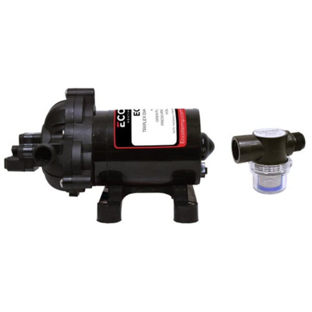 Eccotemp Luxé 3.0 GPM Portable Liquid Propane Outdoor Tankless Water Heater with EccoFlo Diaphragm 12V Pump and Strainer - EL10-PS