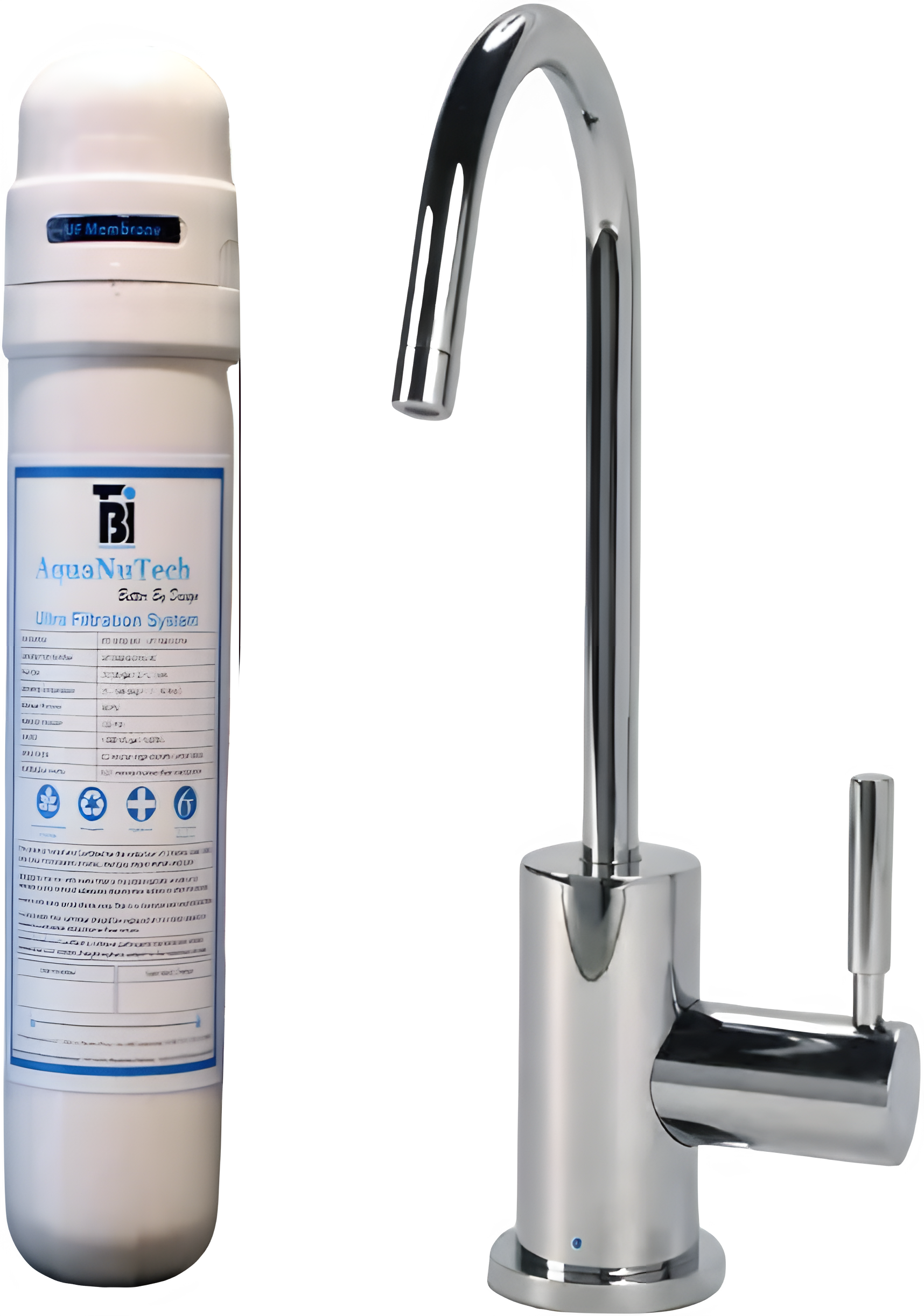 AquaNuTech Filtration System Combo with Contemporary C-Spout Cold Water Faucet New - FL-C2400-CH