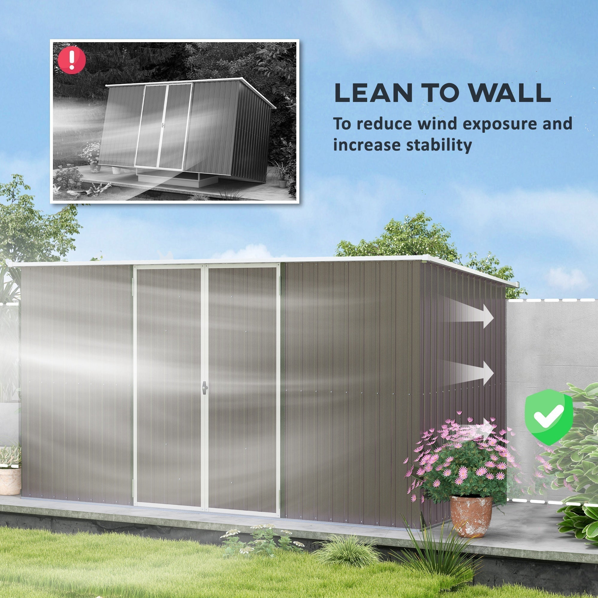 Outsunny 11' x 6' Metal Storage Shed with Lockable Door for Backyard, Garden, Lawn, Light Gray - 845-680V01LG