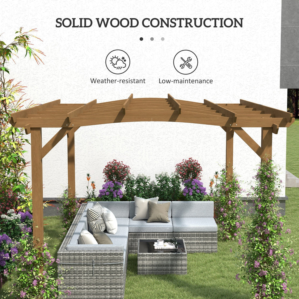 Outsunny 10' x 12' Wood Pergola with Arched Roof Trellis for Climbing Plants, Dark Brown - 84C-572V00DR