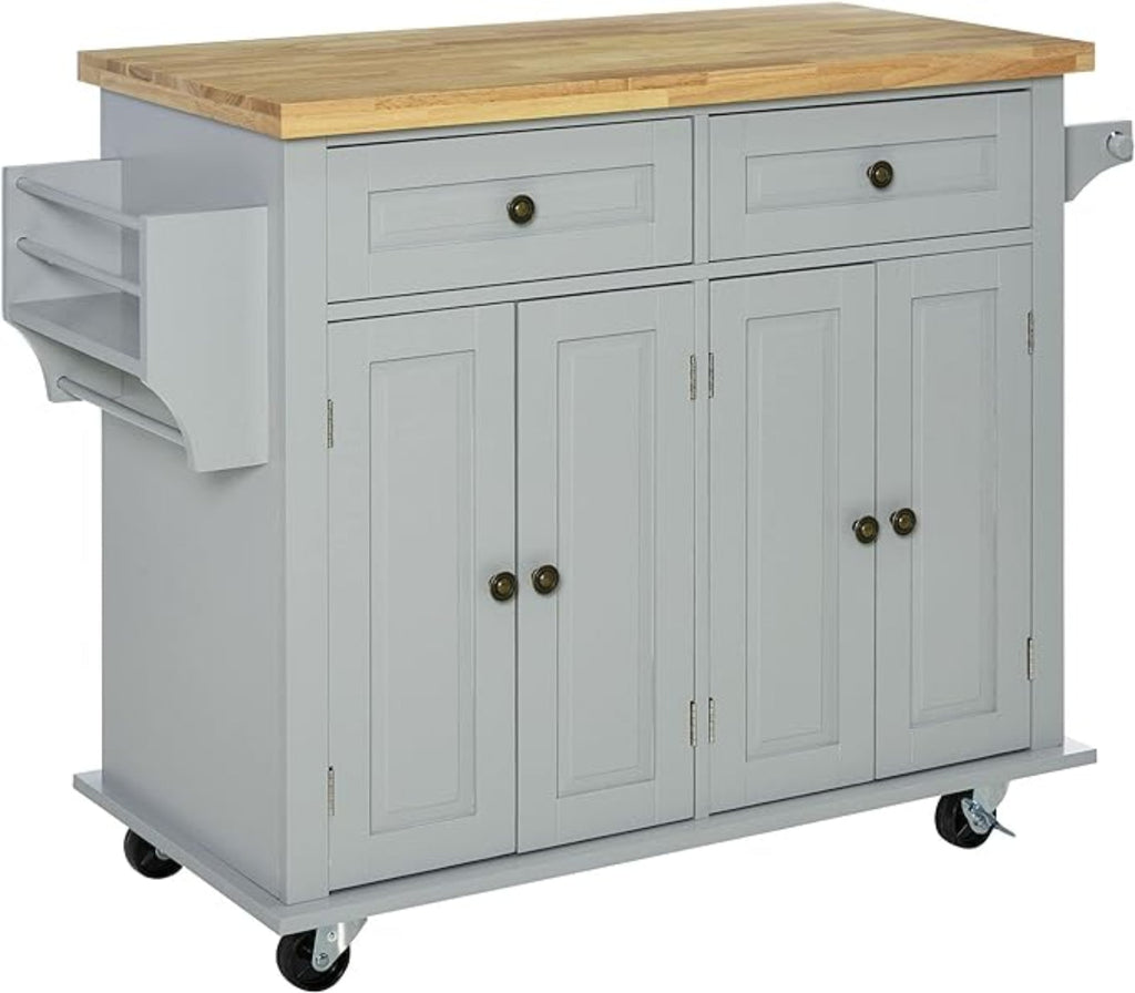 HomCom Kitchen Island on Wheels, Rolling Cart with Rubberwood Top - B08L44DQF8