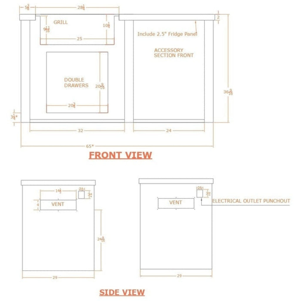 Haven Outdoor 96-Inch Outdoor Kitchen Island with Trash Center & 24-Inch Refrigerator space - HCOY96REFAB