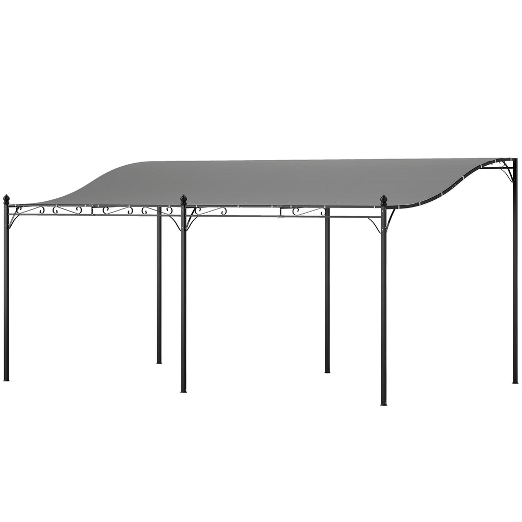 Outsunny 10' x 16' Wall-Mounted Pergola Canopy, Metal Patio Canopy, Drainage Holes, Dark Gray - 84C-582V00CG