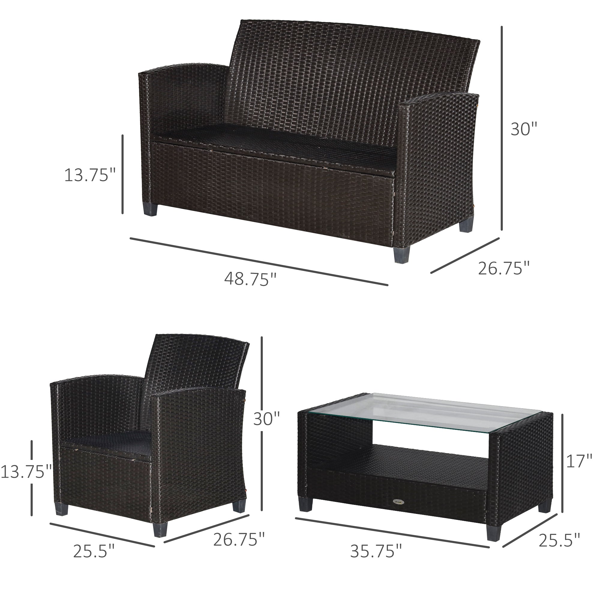 Outsunny 4-Piece PE Rattan Patio Set with Cushions & Two-Tier Coffee Table, Blue - 860-117BU