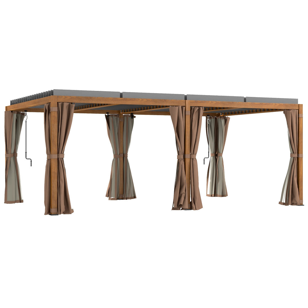 Outsunny 12' x 19' Aluminum Outdoor Pergola with Adjustable Louvered, Curtains & Netting, Natural - 84C-509V00ND