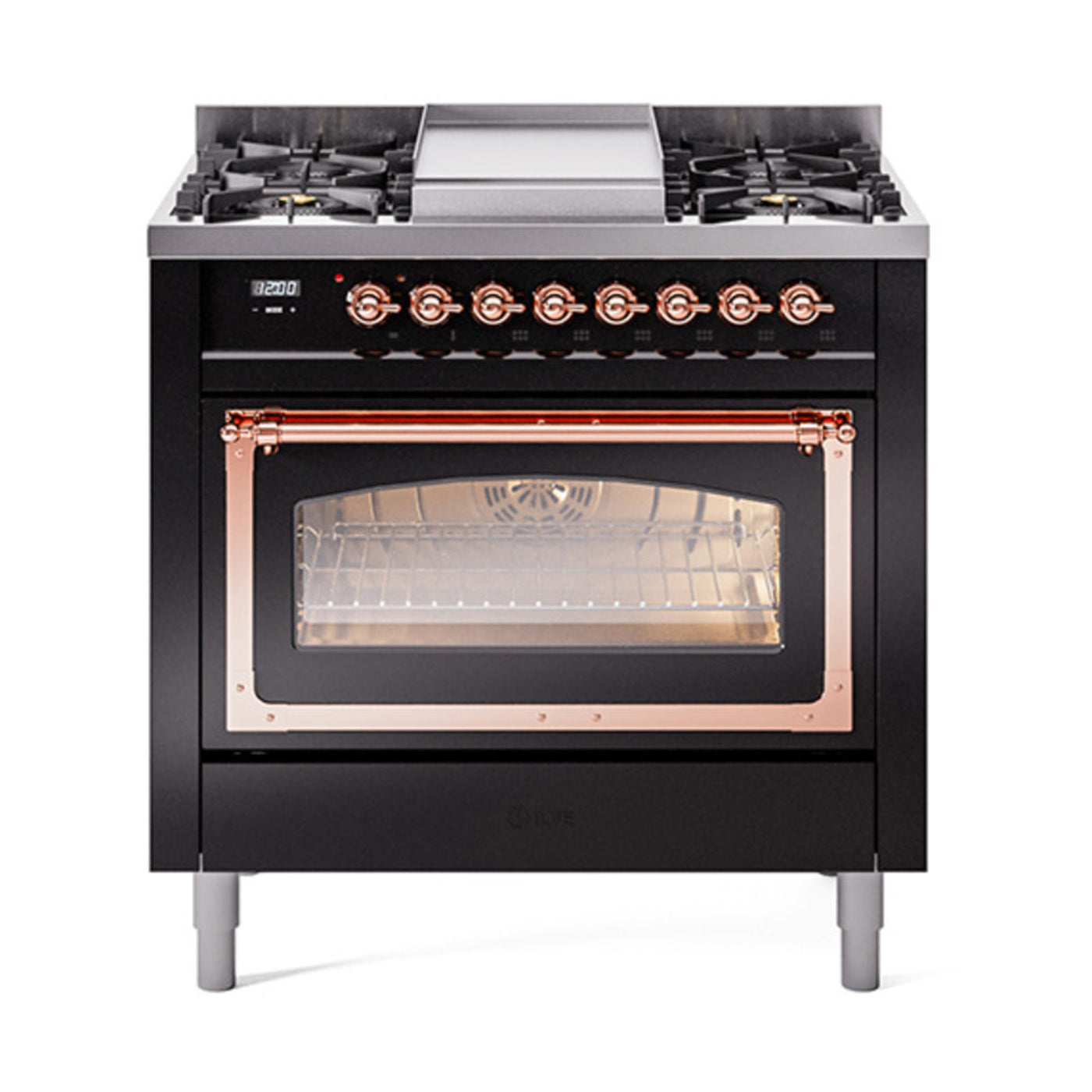 GREE ILVE 36 Inch Nostalgie II Noblesse Freestanding Dual Fuel Range with 6 Sealed Burners, Griddle with Copper Trim - UN36FNMPAWP