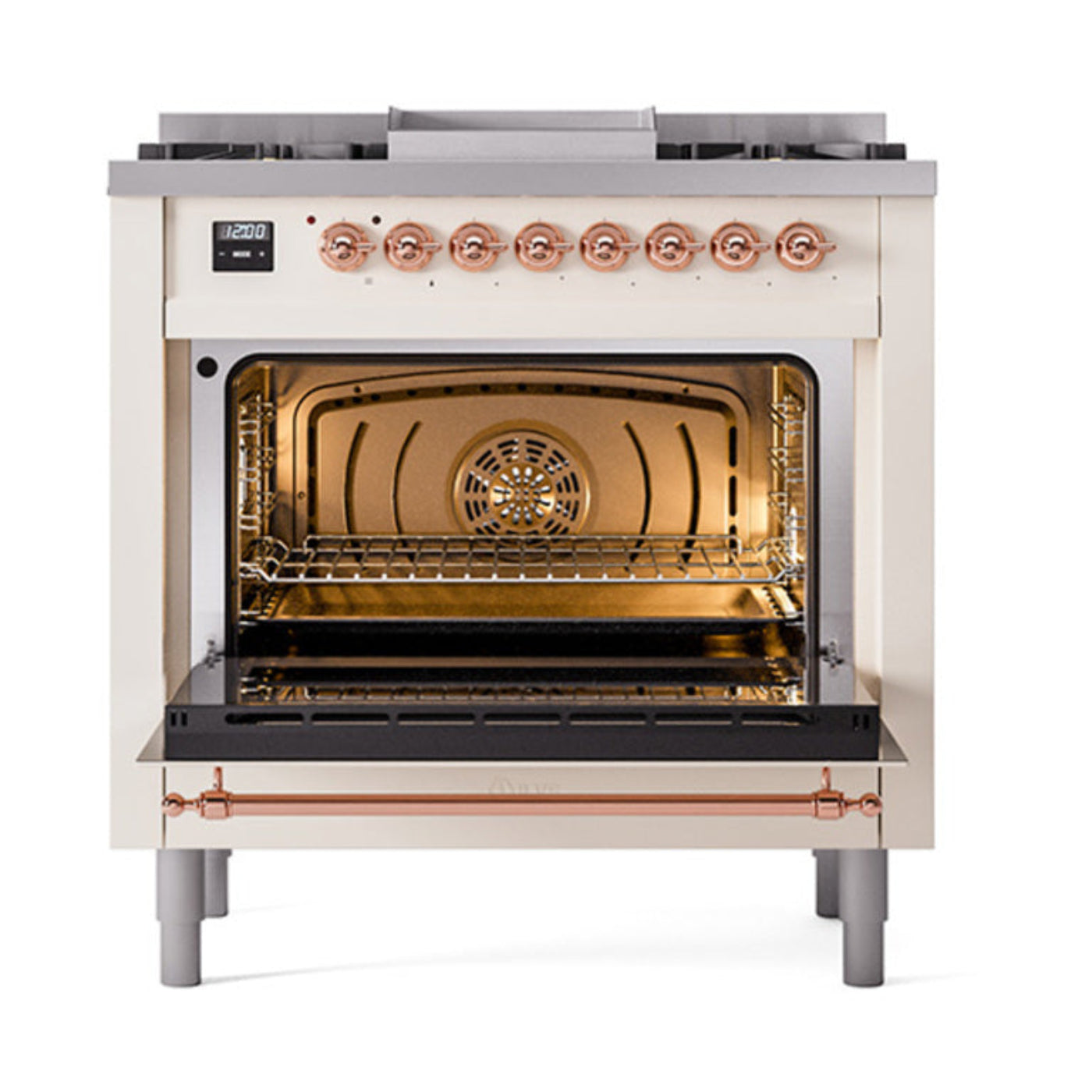 GREE ILVE 36 Inch Nostalgie II Noblesse Freestanding Dual Fuel Range with 6 Sealed Burners, Griddle with Copper Trim - UN36FNMPAWP