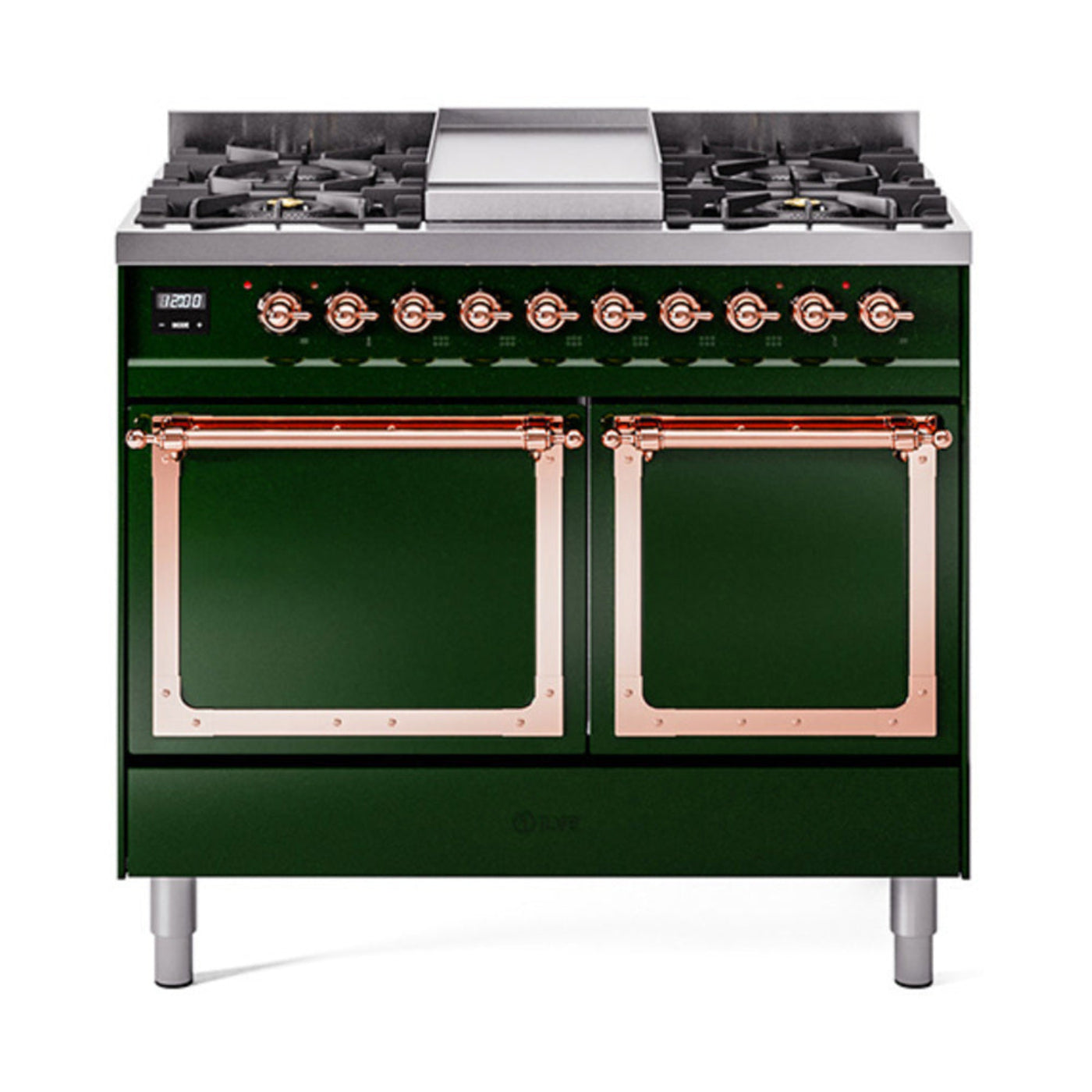 GREE ILVE 40 Inch Nostalgie II Noblesse Freestanding Dual Fuel Range with 6 Sealed Burners, Griddle, Solid Door with Copper Trim - UND40FQNMPBUP