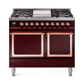GREE ILVE 40 Inch Nostalgie II Noblesse Freestanding Dual Fuel Range with 6 Sealed Burners, Griddle, Solid Door with Copper Trim - UND40FQNMPBUP