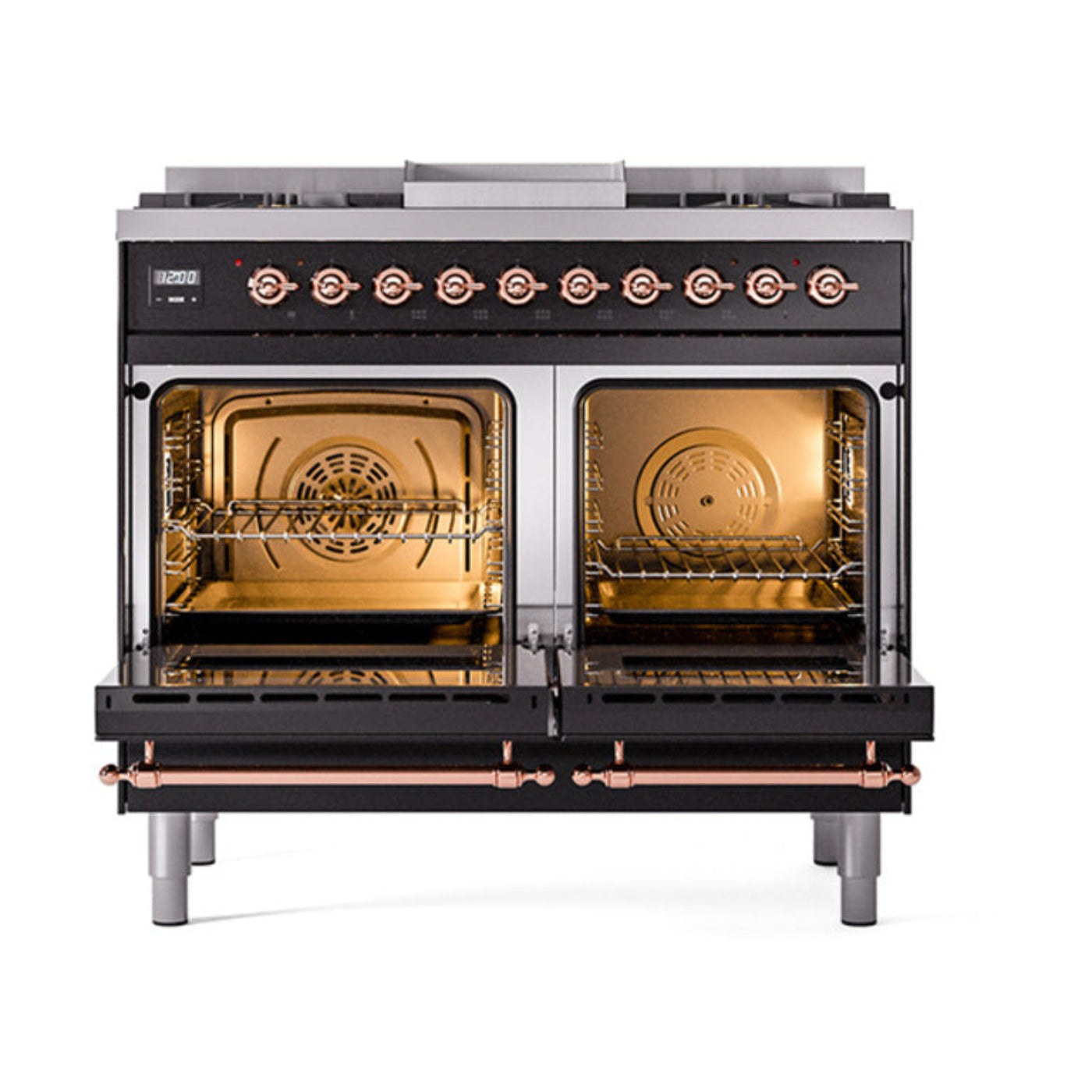 GREE ILVE 40 Inch Nostalgie II Noblesse Freestanding Dual Fuel Range with 6 Sealed Burners, Griddle, Solid Door with Copper Trim - UND40FQNMPBUP