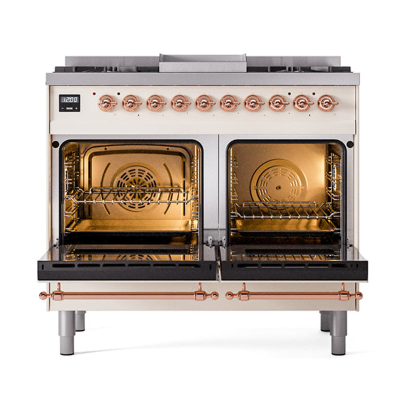 GREE ILVE 40 Inch Nostalgie II Noblesse Freestanding Dual Fuel Range with 6 Sealed Burners, Griddle with Copper Trim - UND40FNMPWHP