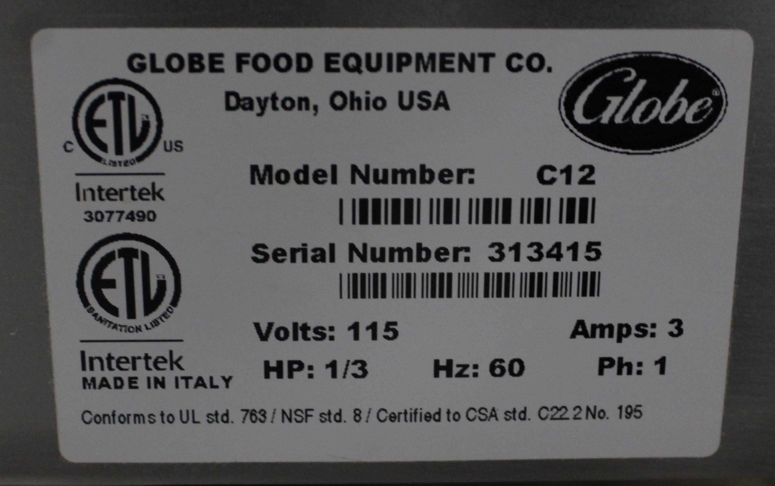 Globe C1  Open Box C-Series Compact Manual Slicer NSF Certified 12" Blade (#3147) - 3147OBGLC12