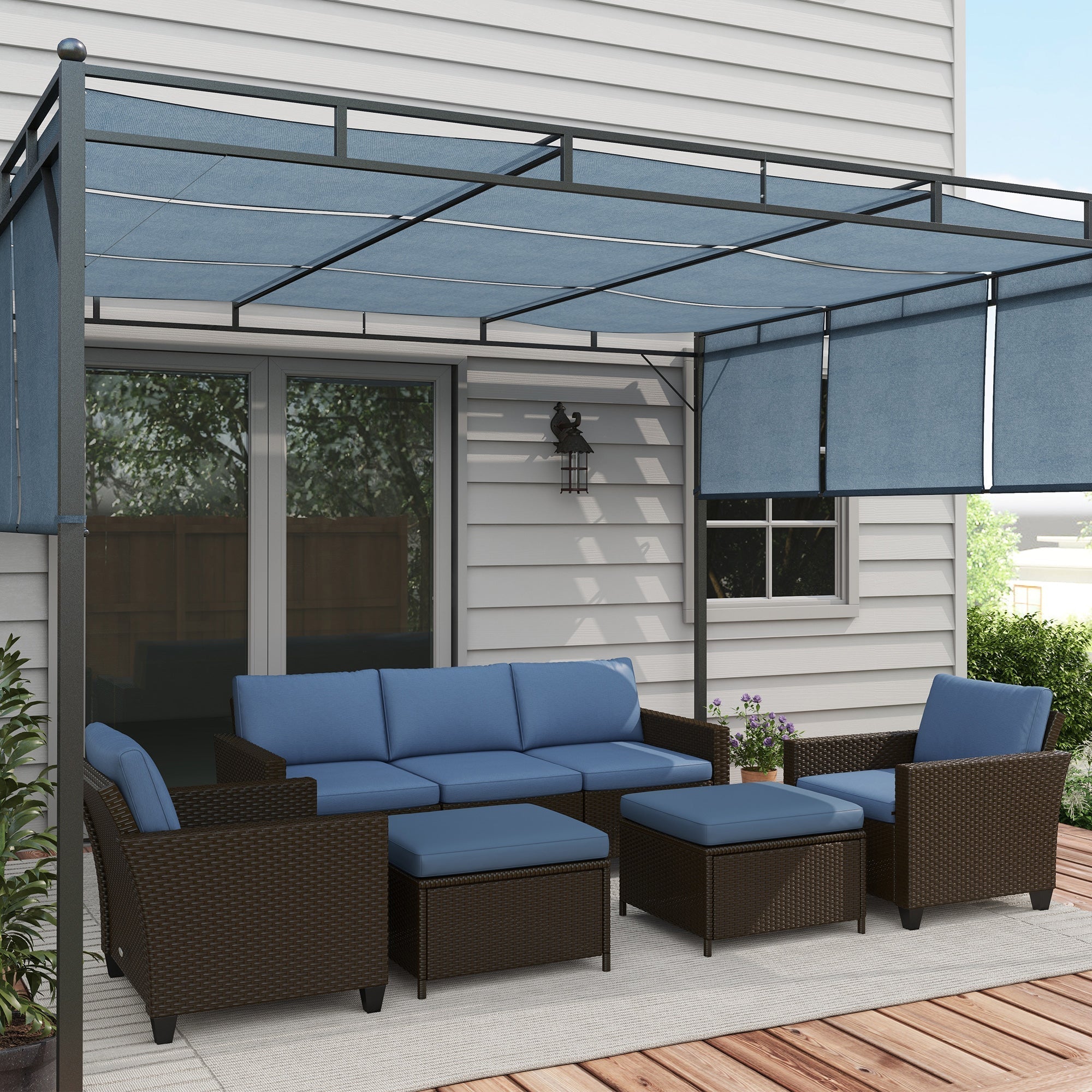 Outsunny 5-Piece Patio Furniture Set with PE Rattan Sofa, Armchairs, Footstools, Cushions, Deep Coffee - 860-311V00CF