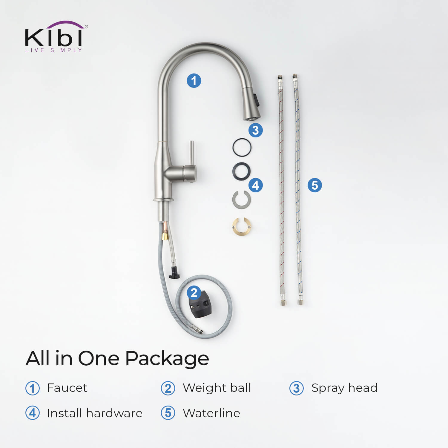 KIBI Napa Single Handle High Arc Pull Down Kitchen Faucet With Soap Dispenser in Brushed Nickel Finish - C-KKF2005BN-KSD100BN