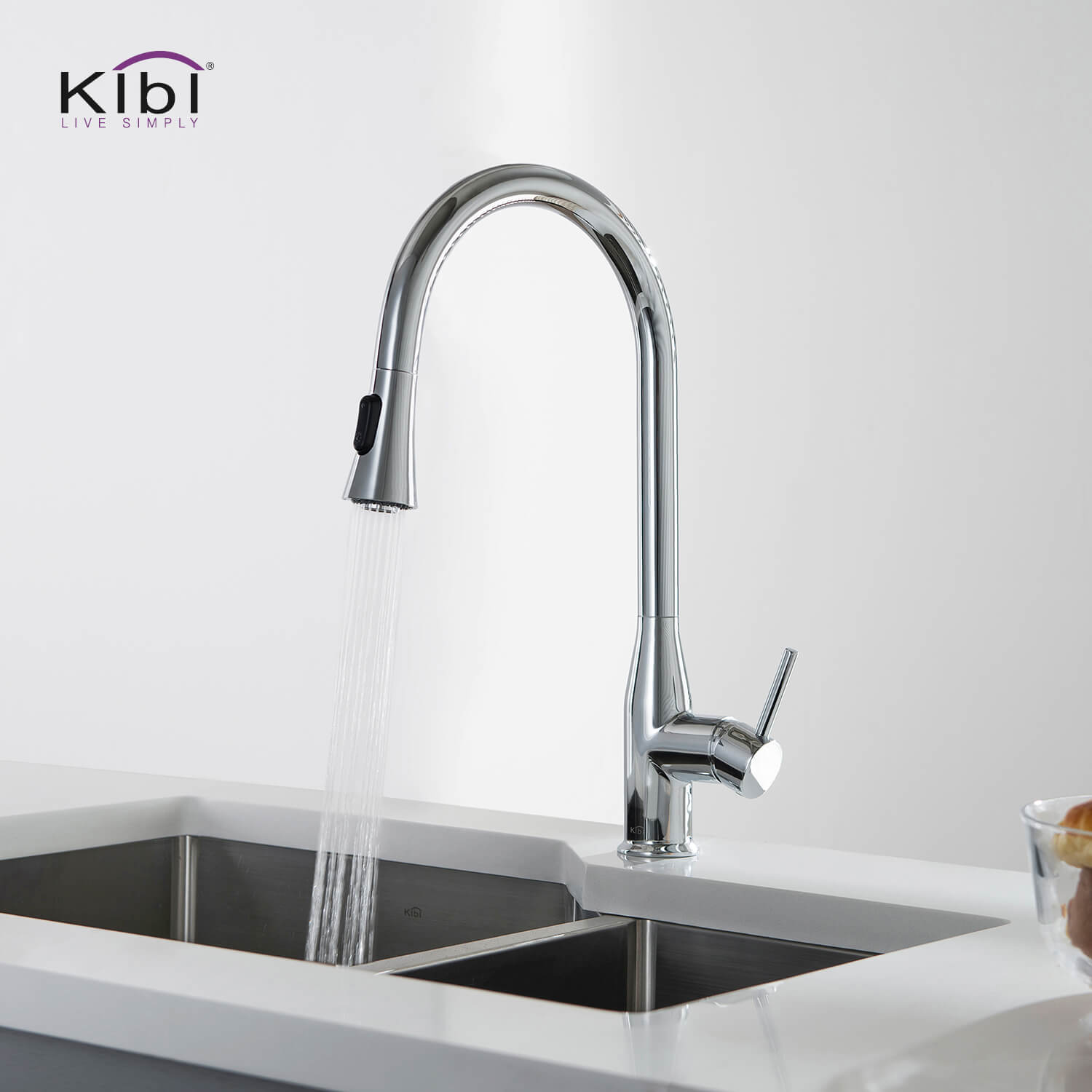 KIBI Napa Single Handle High Arc Pull Down Kitchen Faucet With Soap Dispenser in Chrome Finish - C-KKF2005CH-KSD100CH