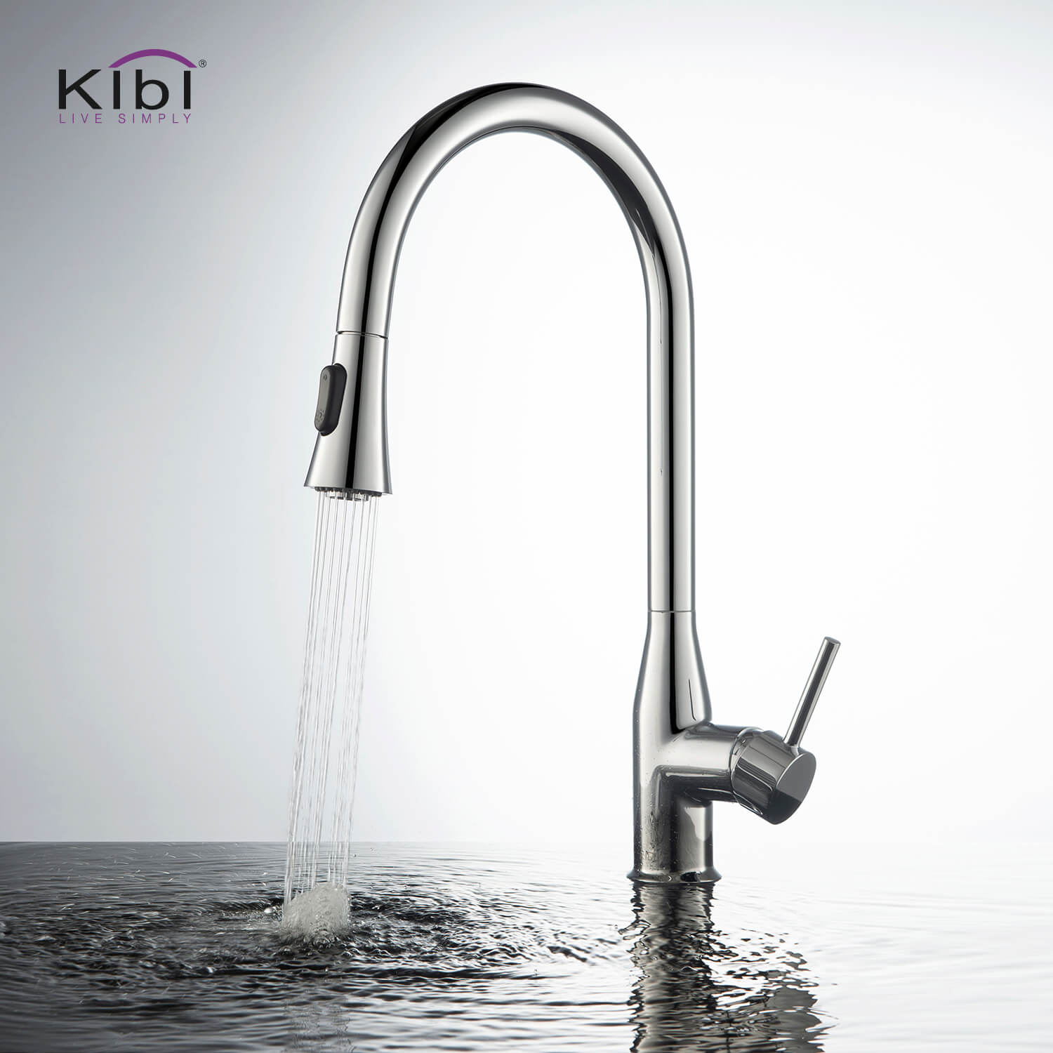 KIBI Napa Single Handle High Arc Pull Down Kitchen Faucet With Soap Dispenser in Chrome Finish - C-KKF2005CH-KSD100CH