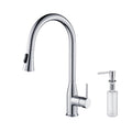 KIBI Napa Single Handle High Arc Pull Down Kitchen Faucet With Soap Dispenser in Chrome Finish - C-KKF2005CH-KSD100CH