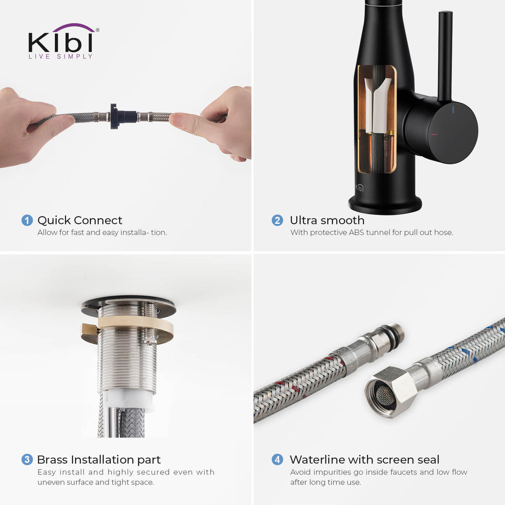 KIBI Napa Single Handle High Arc Pull Down Kitchen Faucet With Soap Dispenser in Matte Black Finish - C-KKF2005MB-KSD100MB