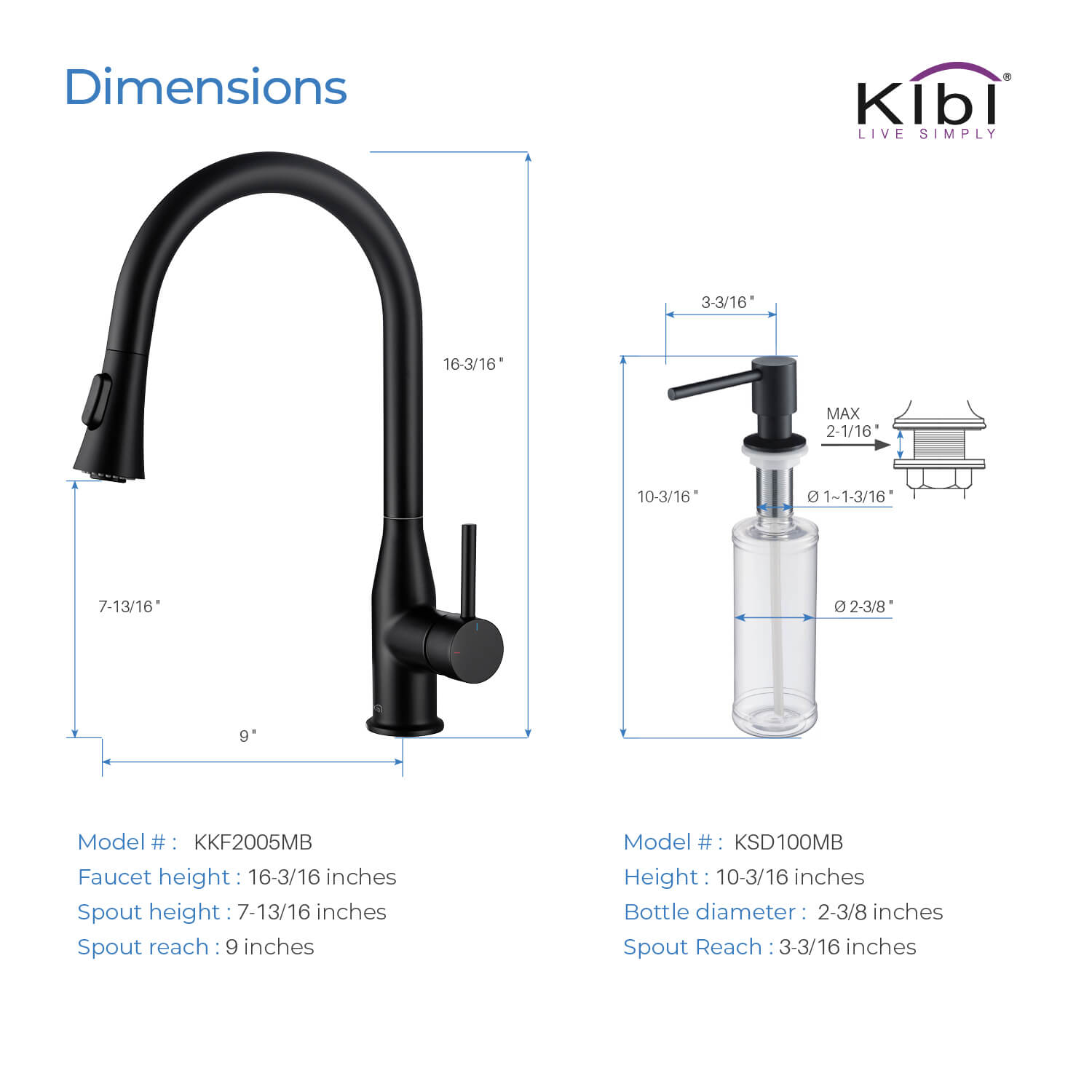 KIBI Napa Single Handle High Arc Pull Down Kitchen Faucet With Soap Dispenser in Matte Black Finish - C-KKF2005MB-KSD100MB