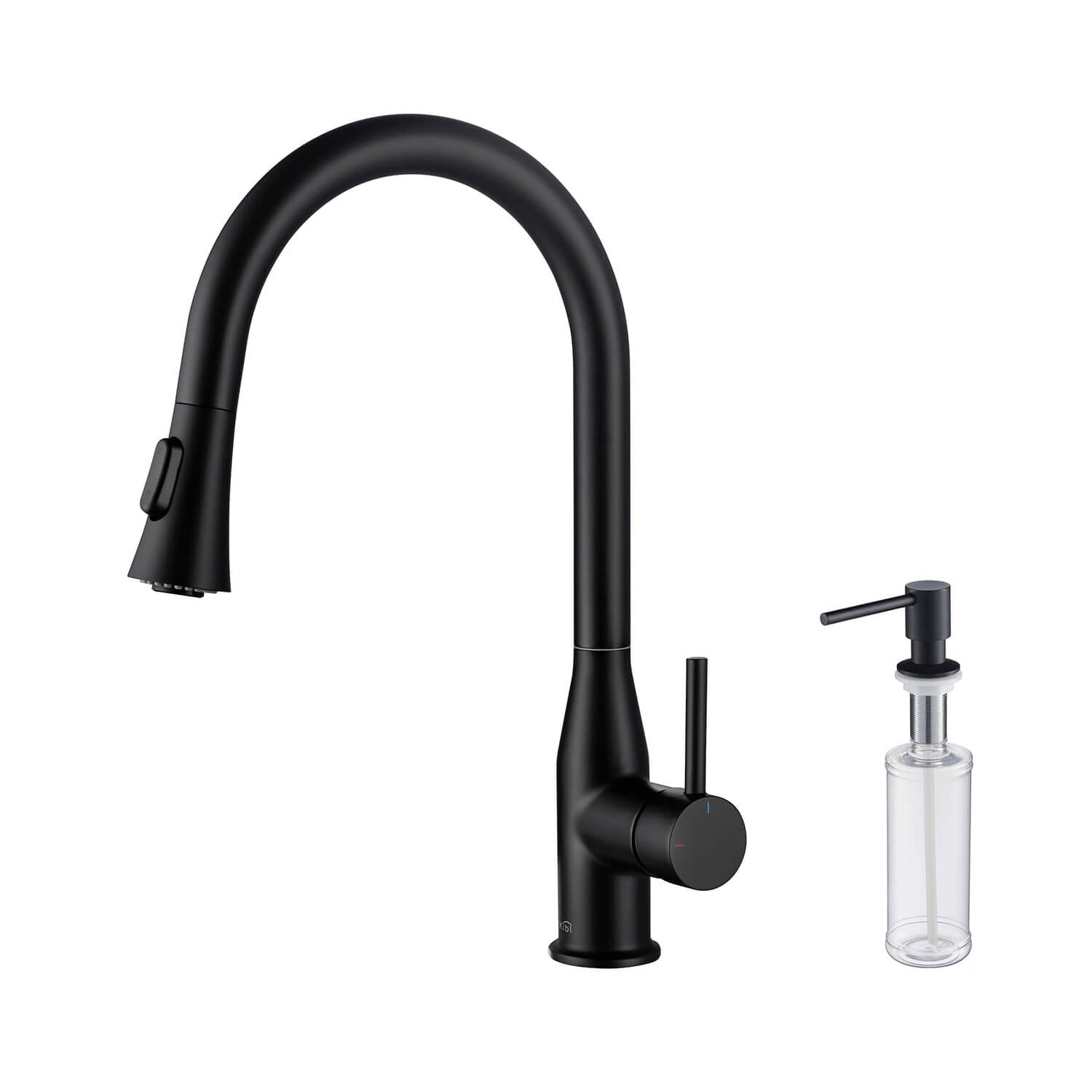 KIBI Napa Single Handle High Arc Pull Down Kitchen Faucet With Soap Dispenser in Matte Black Finish - C-KKF2005MB-KSD100MB