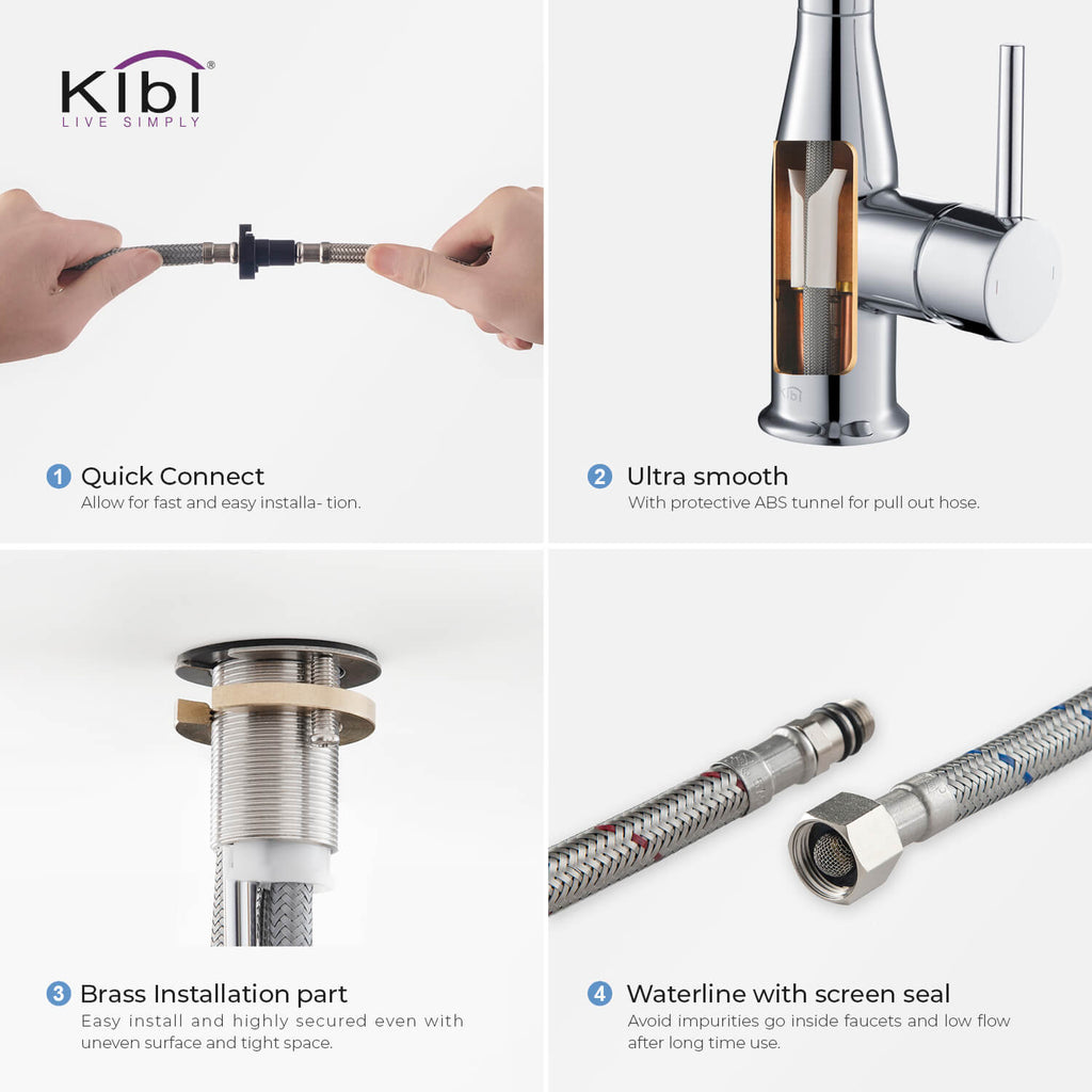 KIBI Napa Single Handle High Arc Pull Down Kitchen Faucet in Chrome Finish - KKF2005CH