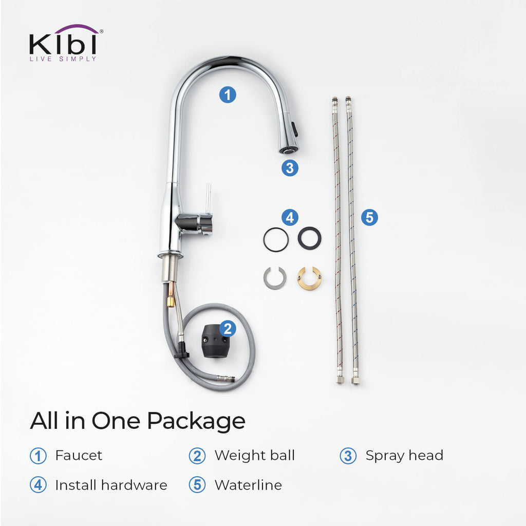 KIBI Napa Single Handle High Arc Pull Down Kitchen Faucet in Chrome Finish - KKF2005CH