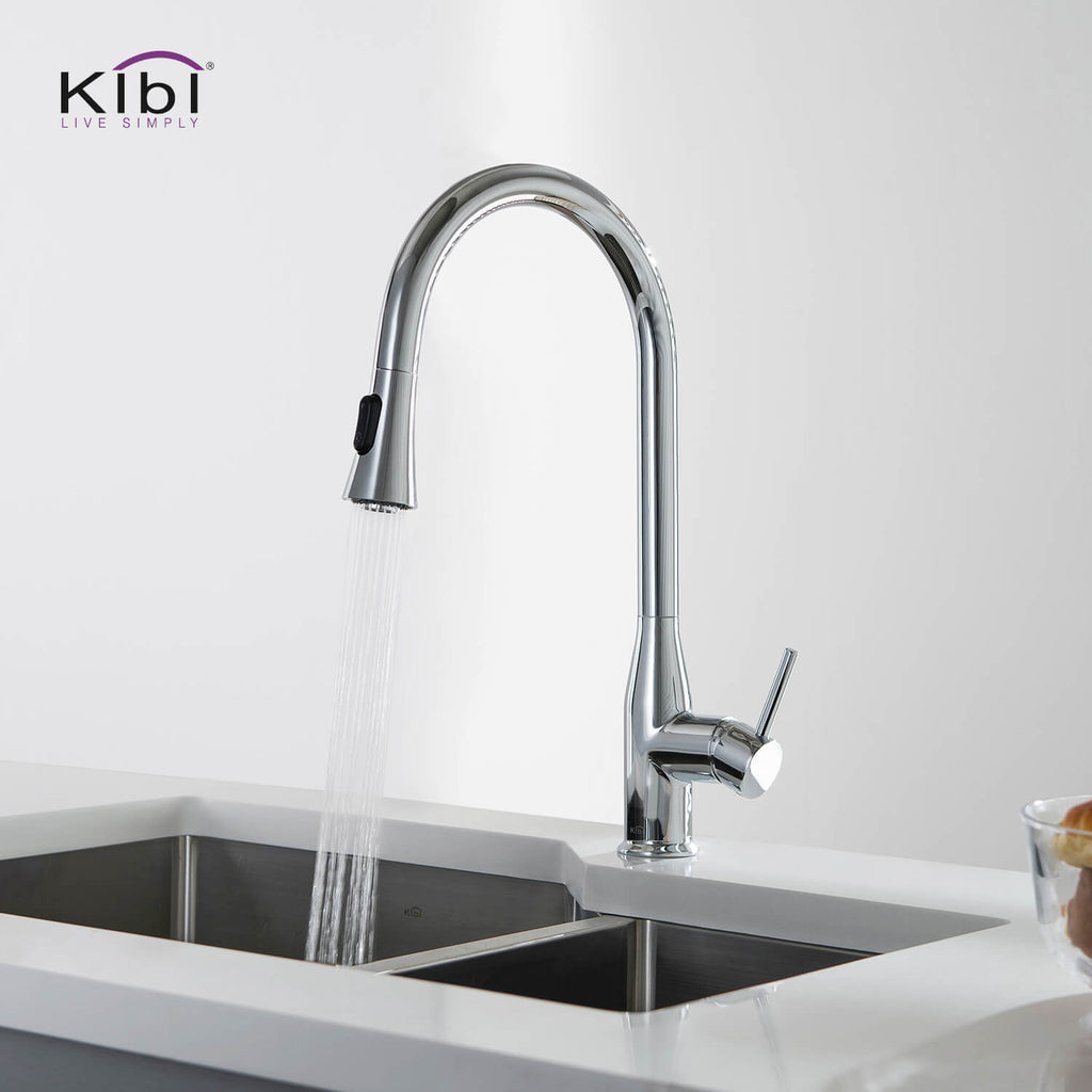 KIBI Napa Single Handle High Arc Pull Down Kitchen Faucet in Chrome Finish - KKF2005CH
