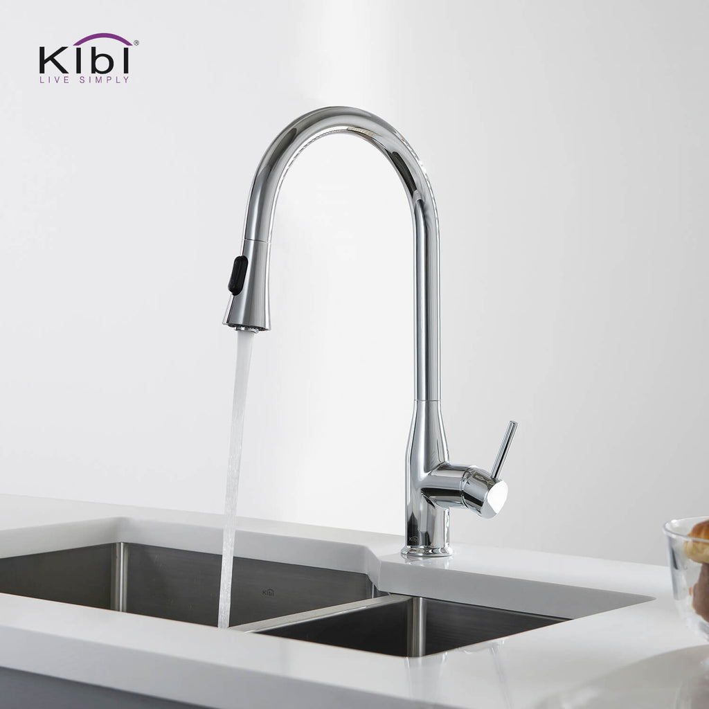 KIBI Napa Single Handle High Arc Pull Down Kitchen Faucet in Chrome Finish - KKF2005CH