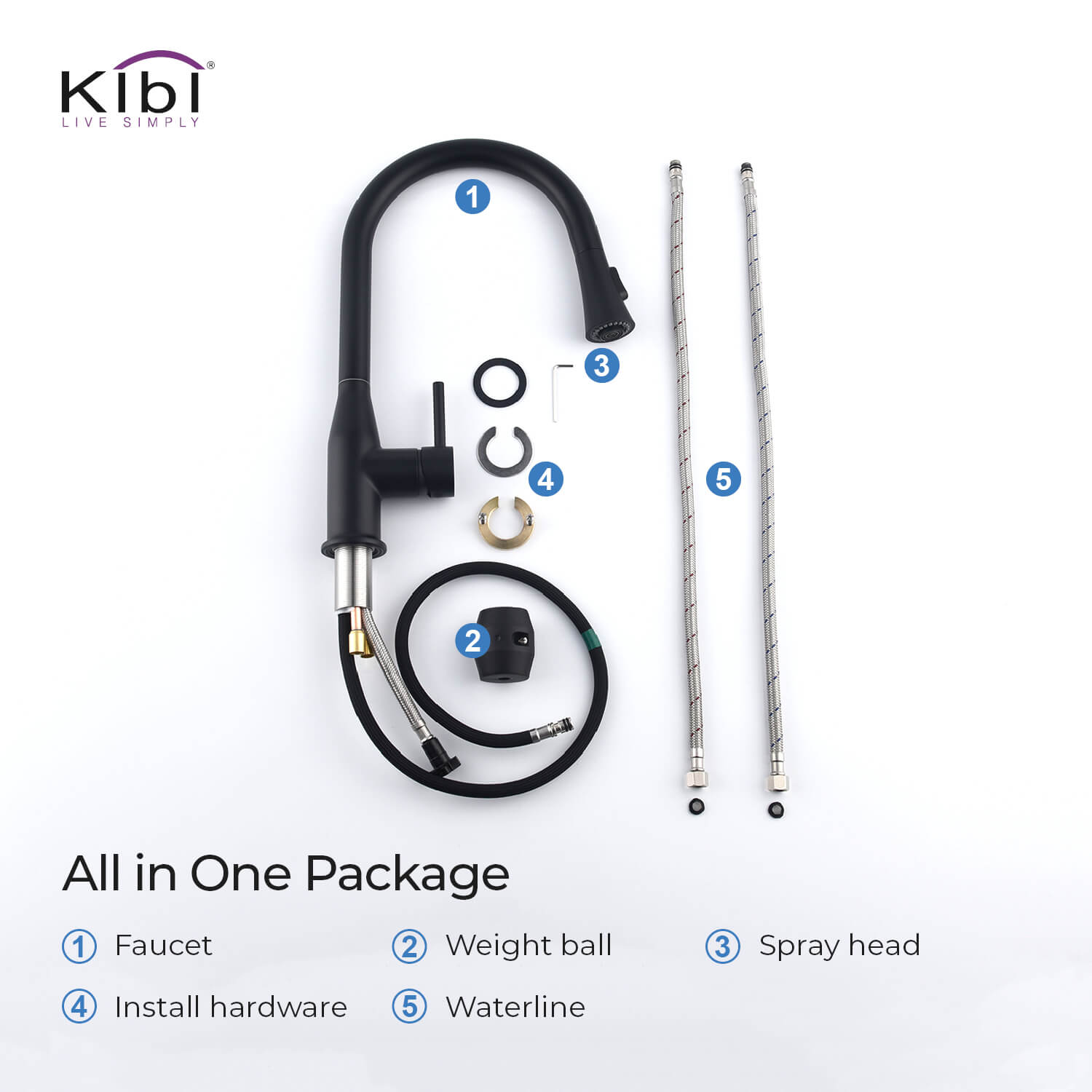 KIBI Napa Single Handle High Arc Pull Down Kitchen Faucet in Matte Black Finish - KKF2005MB