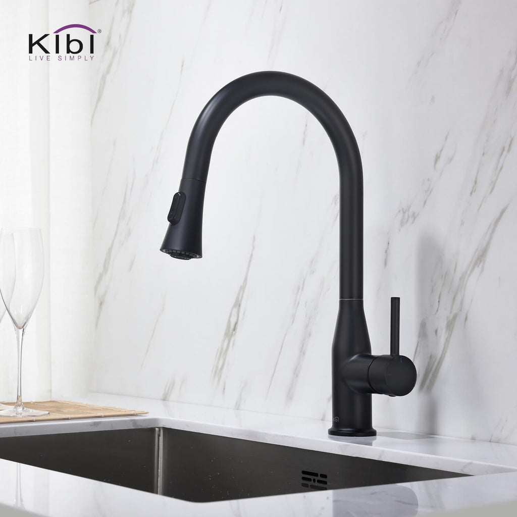 KIBI Napa Single Handle High Arc Pull Down Kitchen Faucet in Matte Black Finish - KKF2005MB