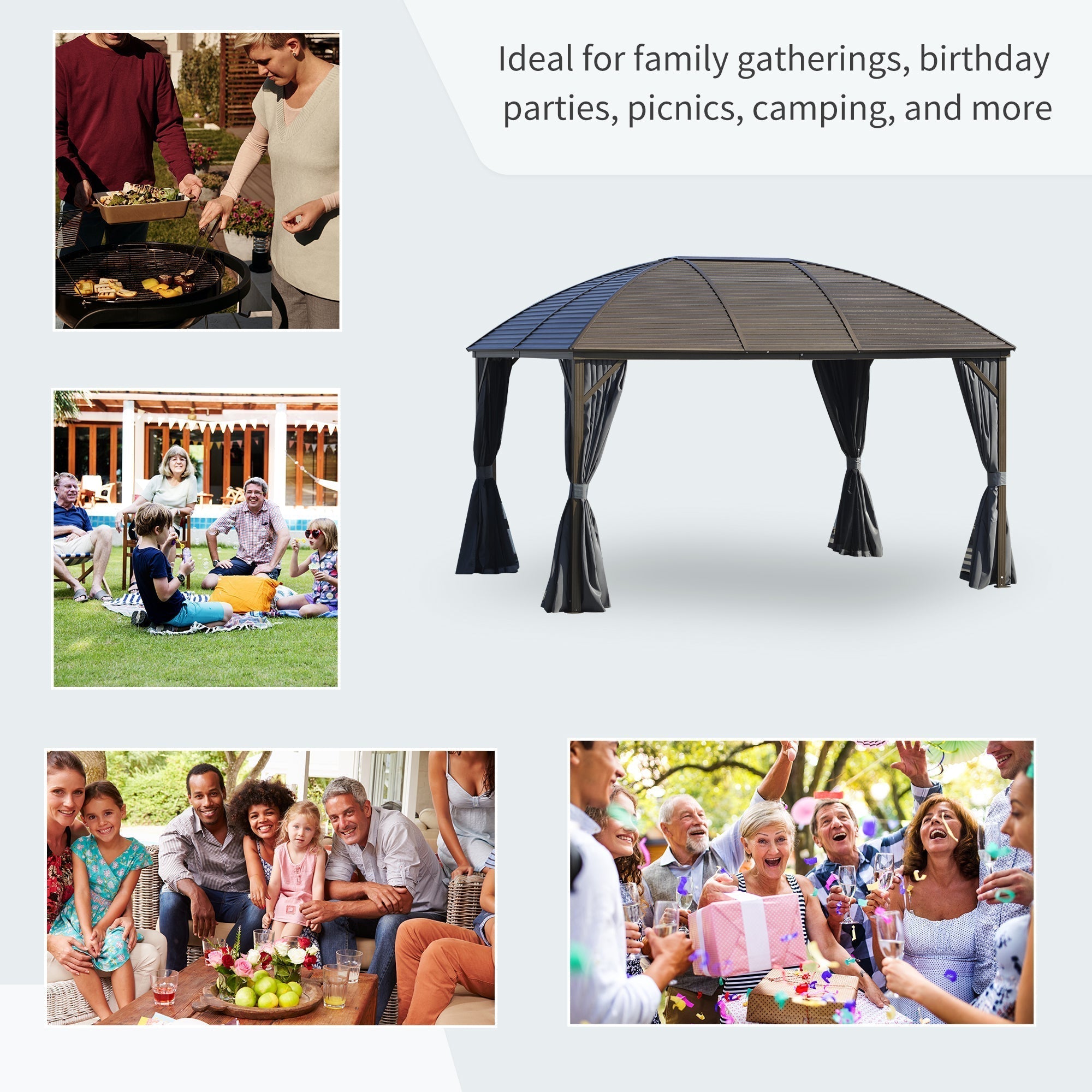 Outsunny 10' x 13' Hardtop Gazebo with Curtains, Netting, Steel Roof, Ceiling Hook, Gray - 84C-097CG