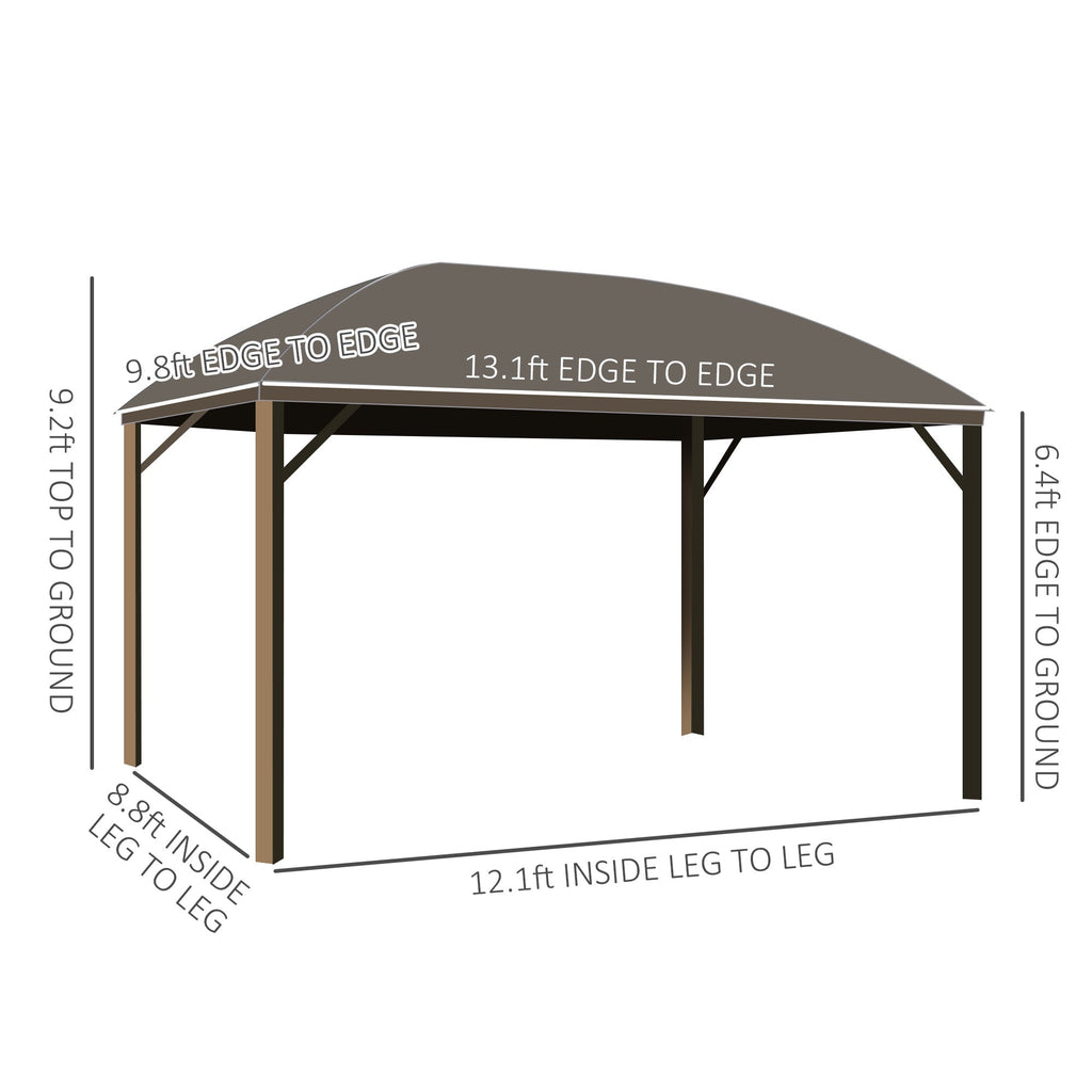 Outsunny 10' x 13' Hardtop Gazebo with Curtains, Netting, Steel Roof, Ceiling Hook, Gray - 84C-097CG