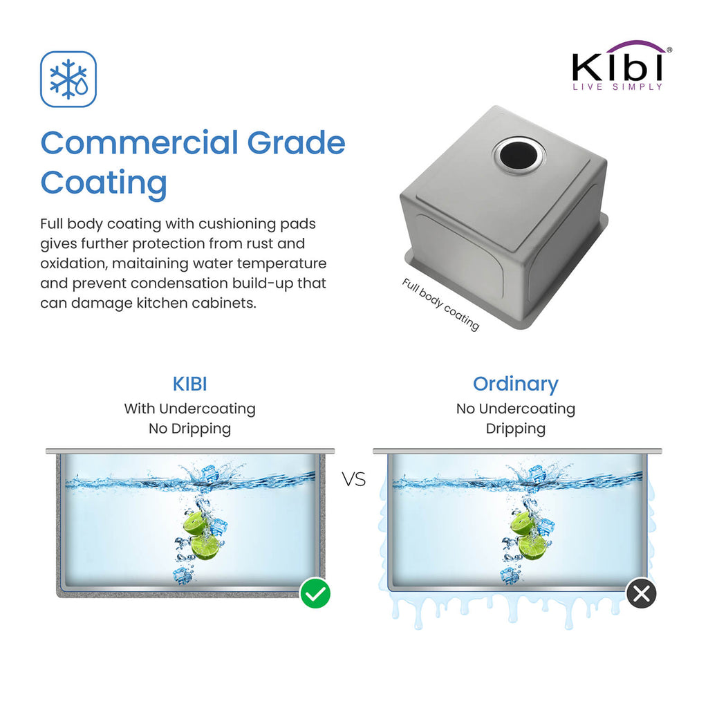 Kibi 16" x 16" x 8" Handcrafted Undermount Single Bowl Kitchen Sink With Satin Finish - K1-S16
