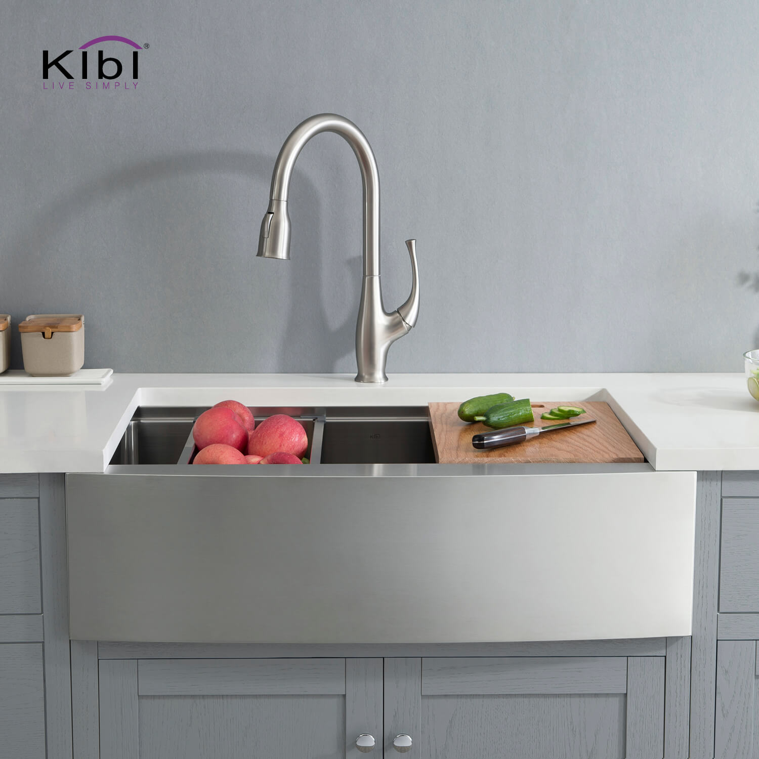 Kibi 33" x 22" x 10" Single Bowl Farmhouse Apron Kitchen Sink With Satin Finish - K1-SF33T